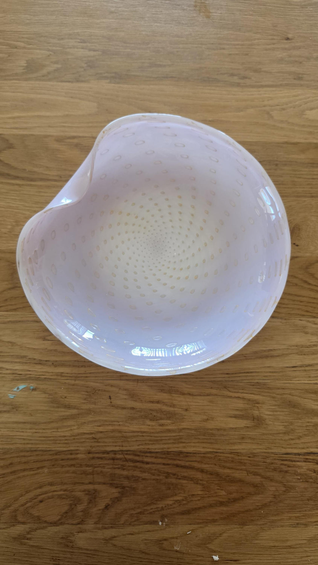 Murano Barbini Pink Gold Bullicante Glass Bowl, Mid Century Italian Art Glass Shell, Vintage Murano Centerpiece, Large Sculptural Dish