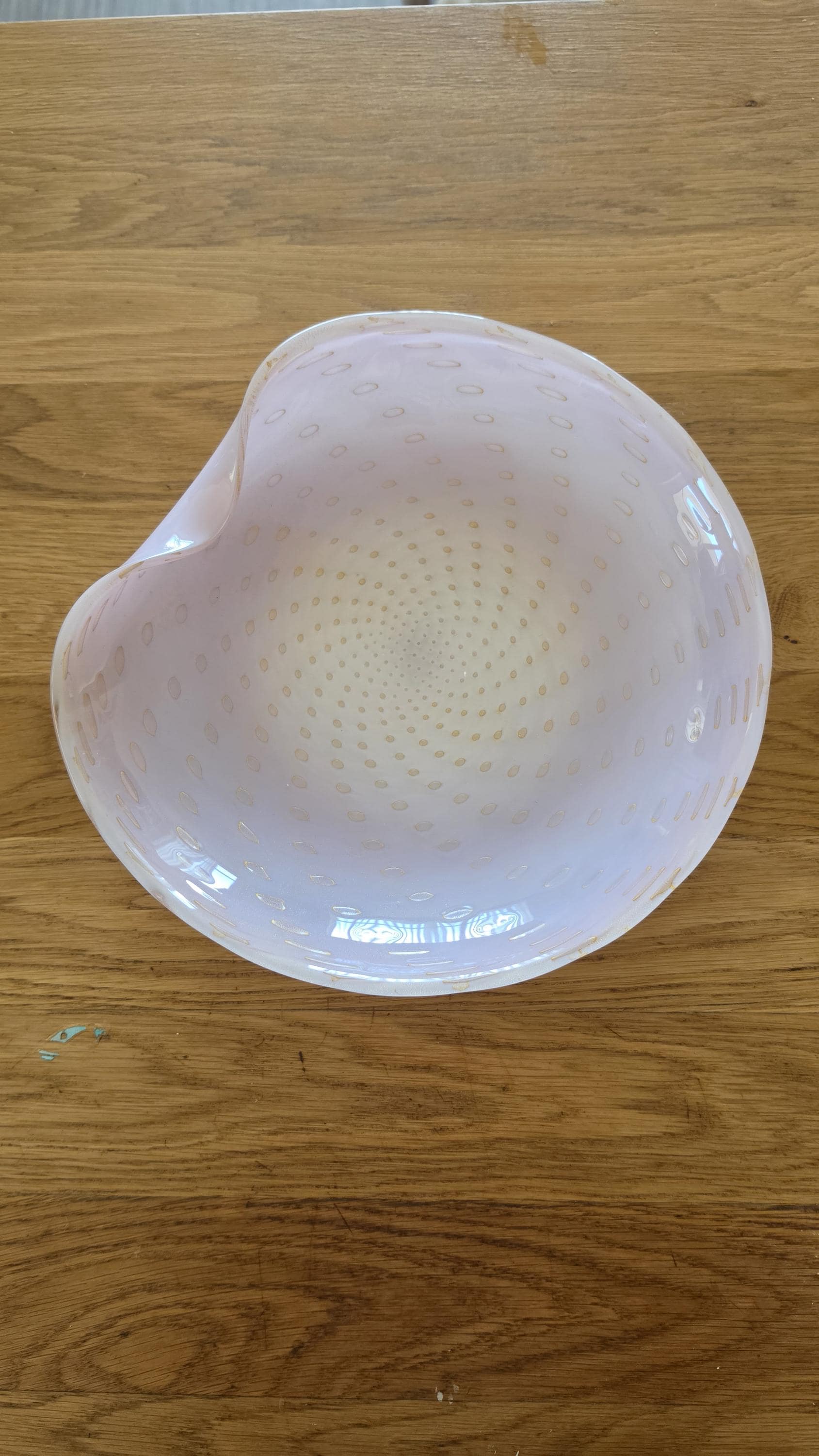 Murano Barbini Pink Gold Bullicante Glass Bowl, Mid Century Italian Art Glass Shell, Vintage Murano Centerpiece, Large Sculptural Dish