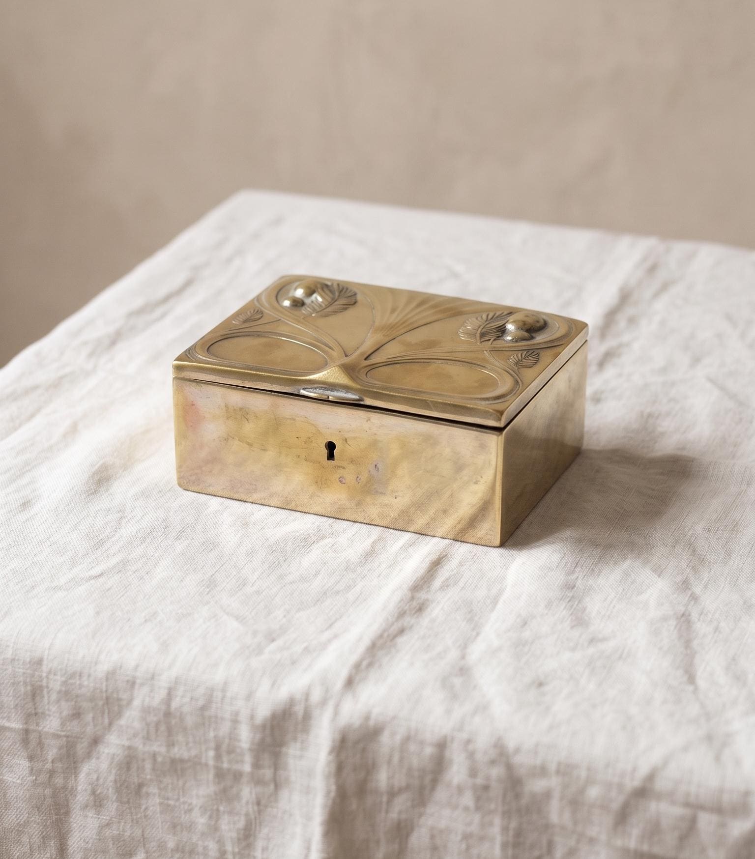 Vintage Art Nouveau Brass Jewelry Box