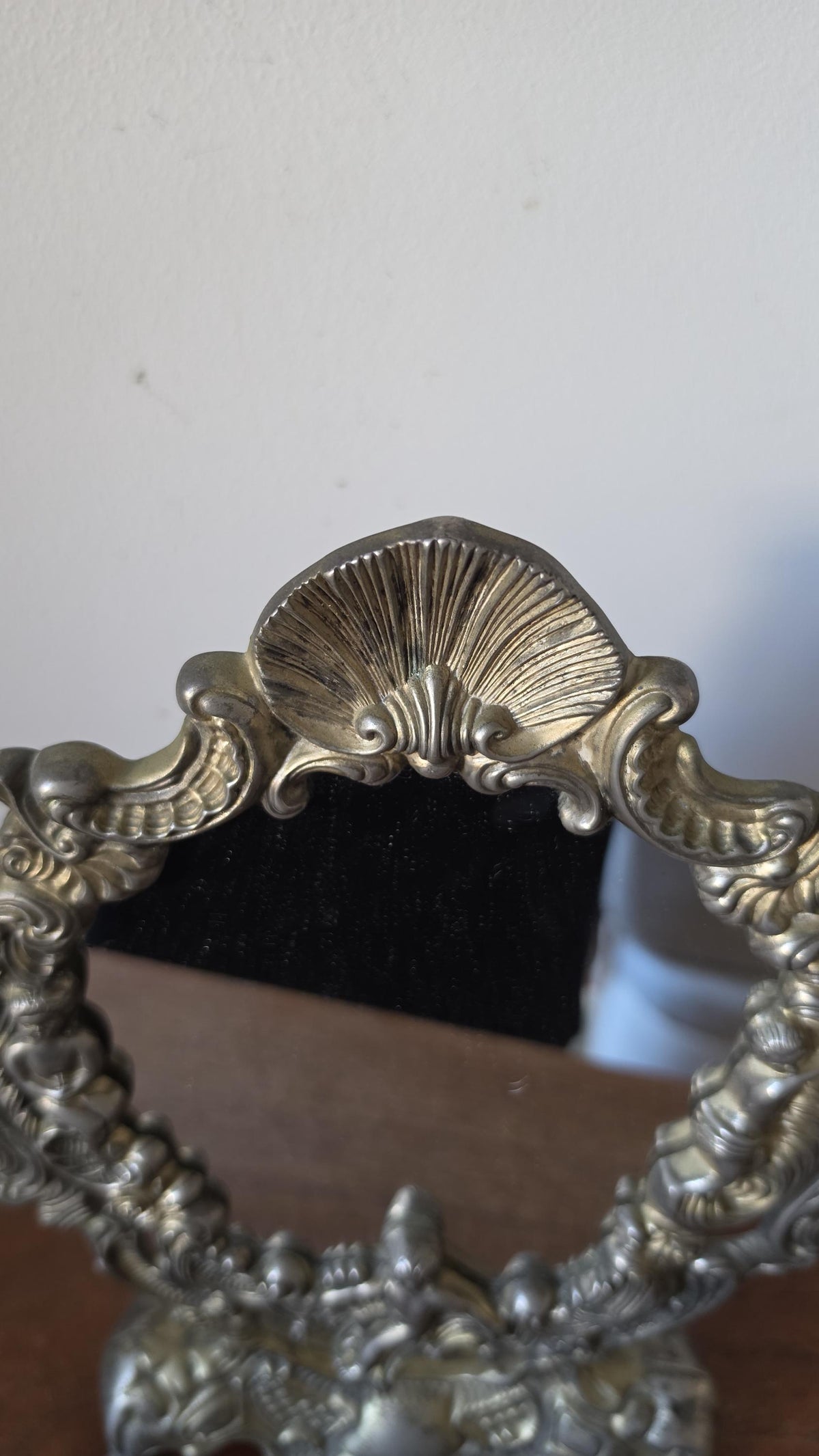 Vintage Ornate Cherub Vanity Mirror, Baroque Style Table Mirror, Silver Tone Dressing Mirror, Romantic Boudoir Decor