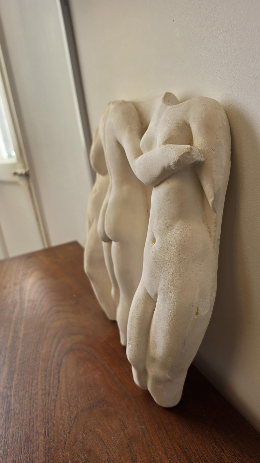 Vintage Plaster Nude Relief Sculpture, Three Graces Wall Art, Figurative Female Body Wall Hanging, Mid Century Modern Art Decor