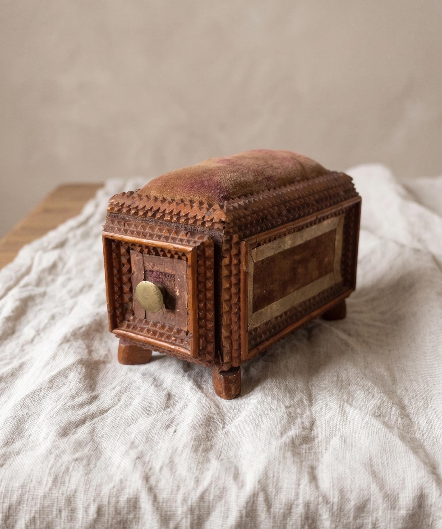 Vintage Tramp Art Style Wooden Jewelry Box