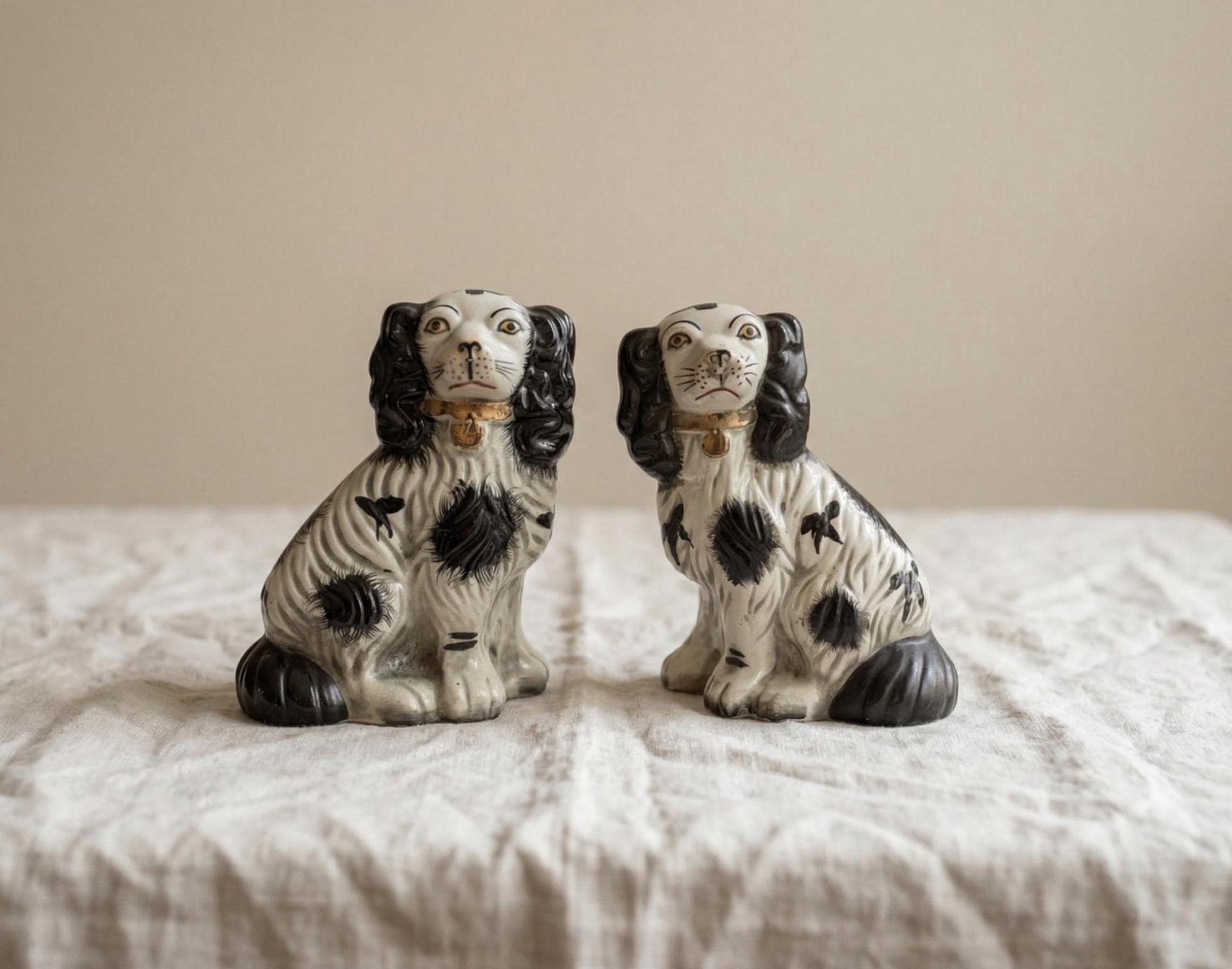 RARE Antique Staffordshire Spaniel Dogs Pair Hand Painted