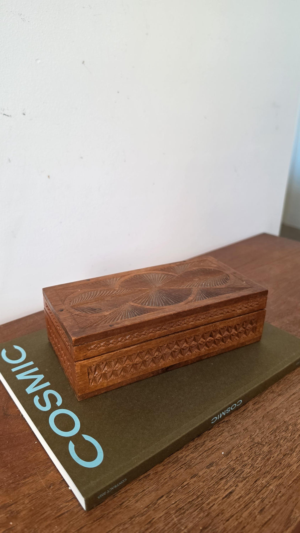 Antique Hand Carved Wooden Box with Compartments, Vintage Tea Box Organizer, Folk Art Wood Storage, Rustic Jewelry Trinket Box