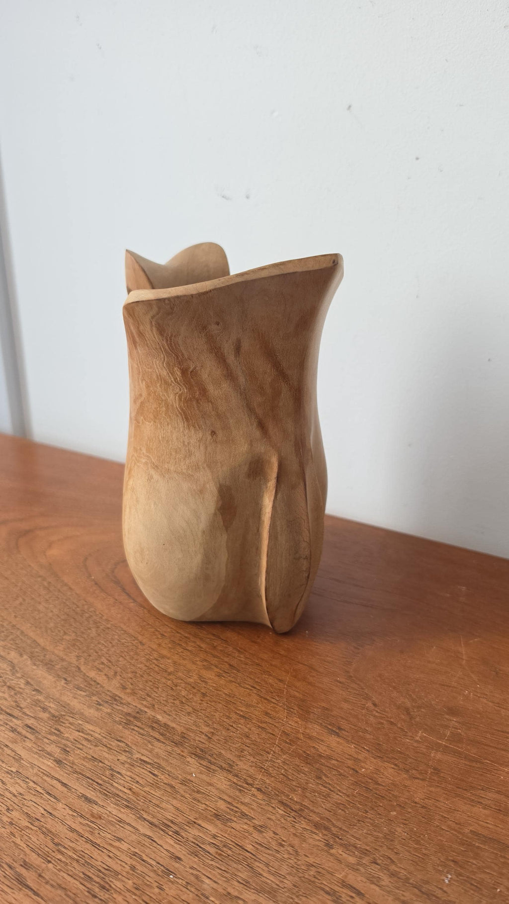 Vintage Hand Carved Wooden Pitcher Vase, Organic Modern Wood Vessel, Wabi Sabi Decor, Sculptural Wood Jug, Rustic Minimalist Home Decor