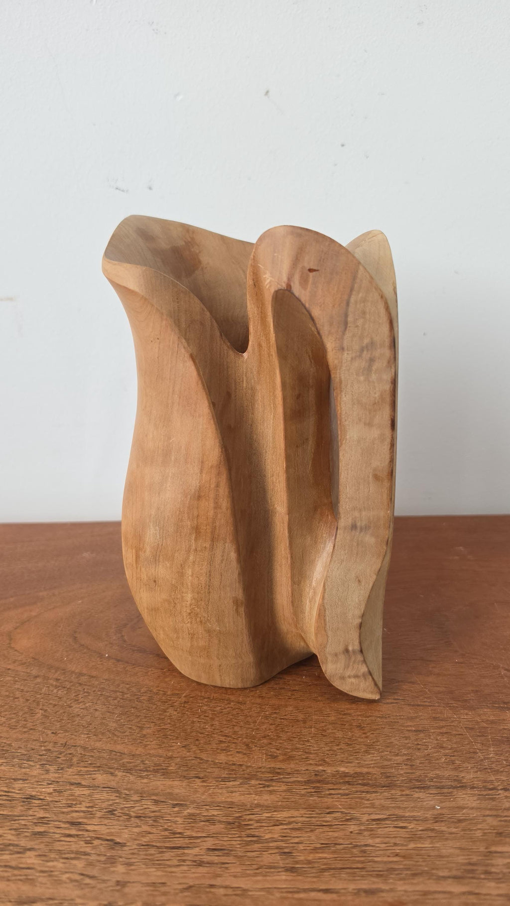 Vintage Hand Carved Wooden Pitcher Vase, Organic Modern Wood Vessel, Wabi Sabi Decor, Sculptural Wood Jug, Rustic Minimalist Home Decor
