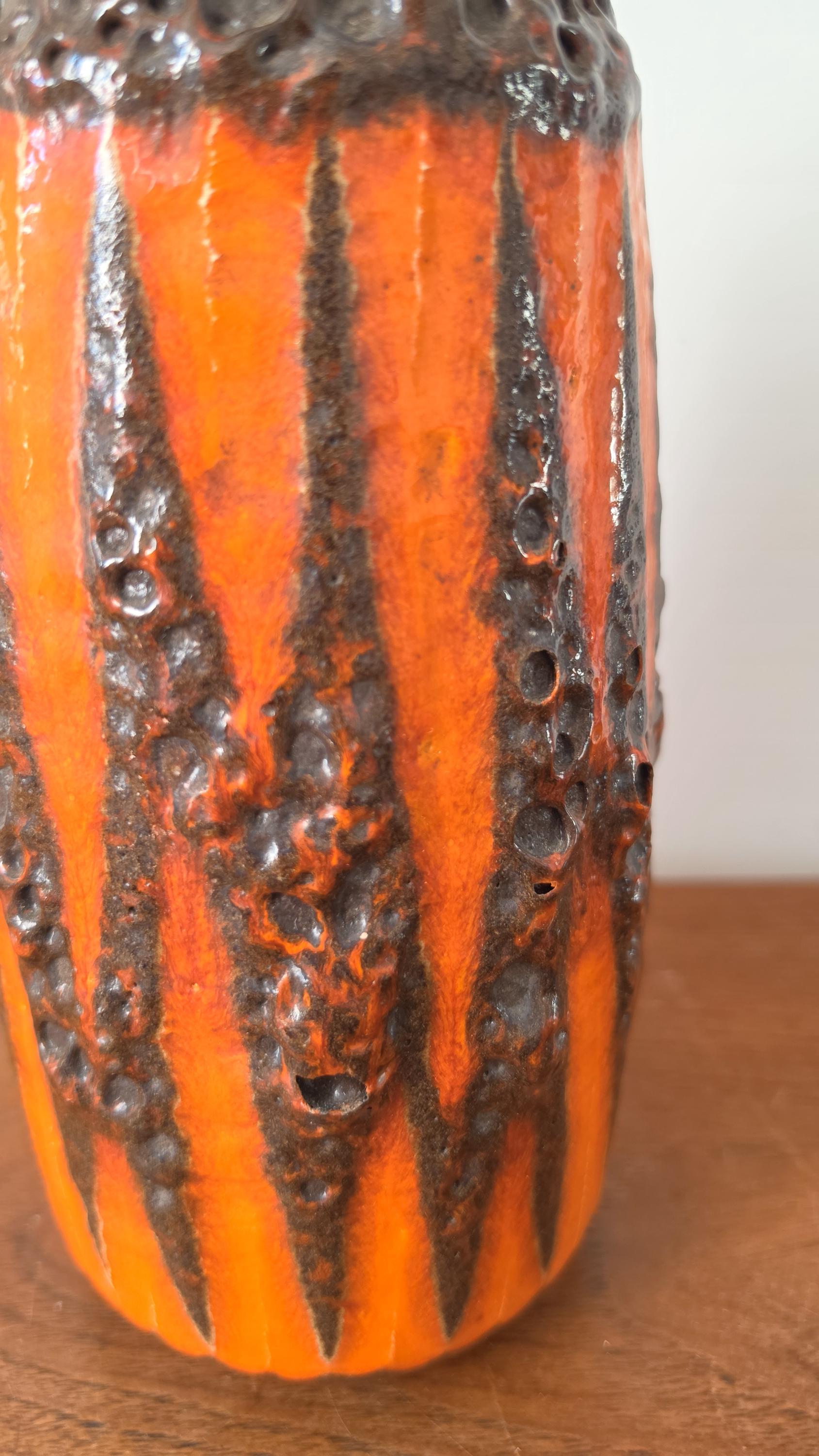 Vintage West German Pottery Vase, Lava Glaze Ceramic, Fat Lava Vase Orange Black, Mid Century Modern Decor, Scheurich Style Vase