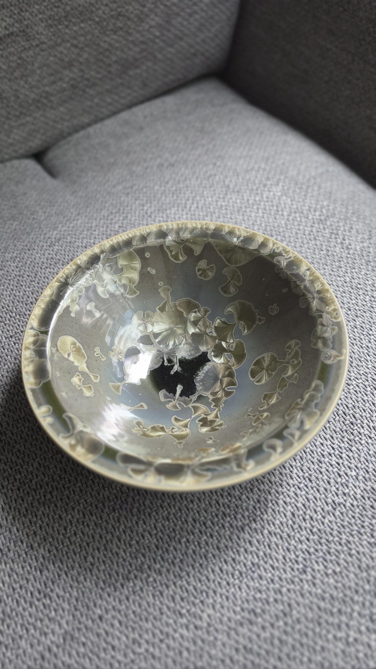 Vintage Crystalline Glaze Studio Pottery Bowl Signed Artist Dish, Mid Century Ceramic Art Bowl Green Drip Glaze Decorative Piece