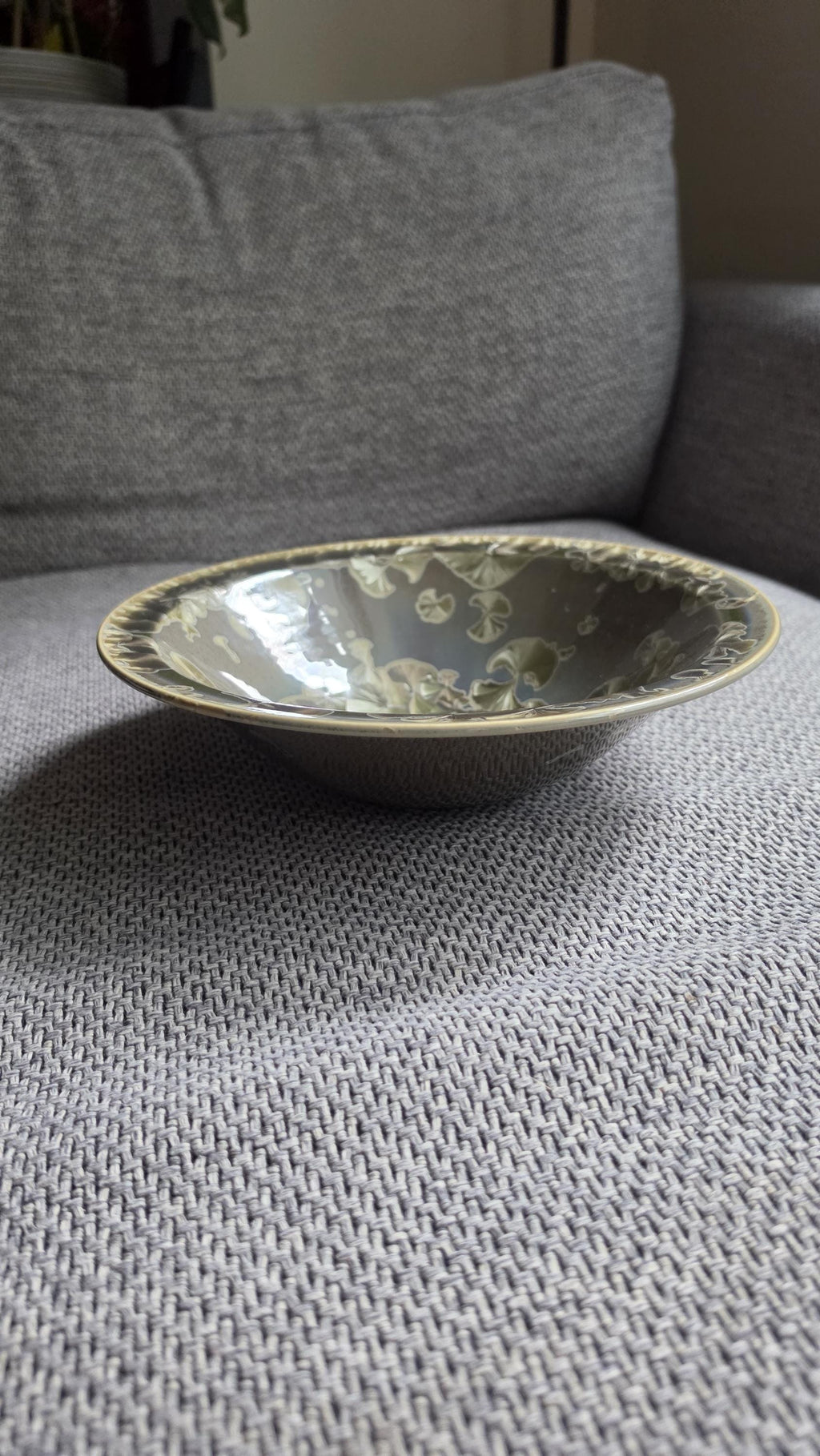 Vintage Crystalline Glaze Studio Pottery Bowl Signed Artist Dish, Mid Century Ceramic Art Bowl Green Drip Glaze Decorative Piece