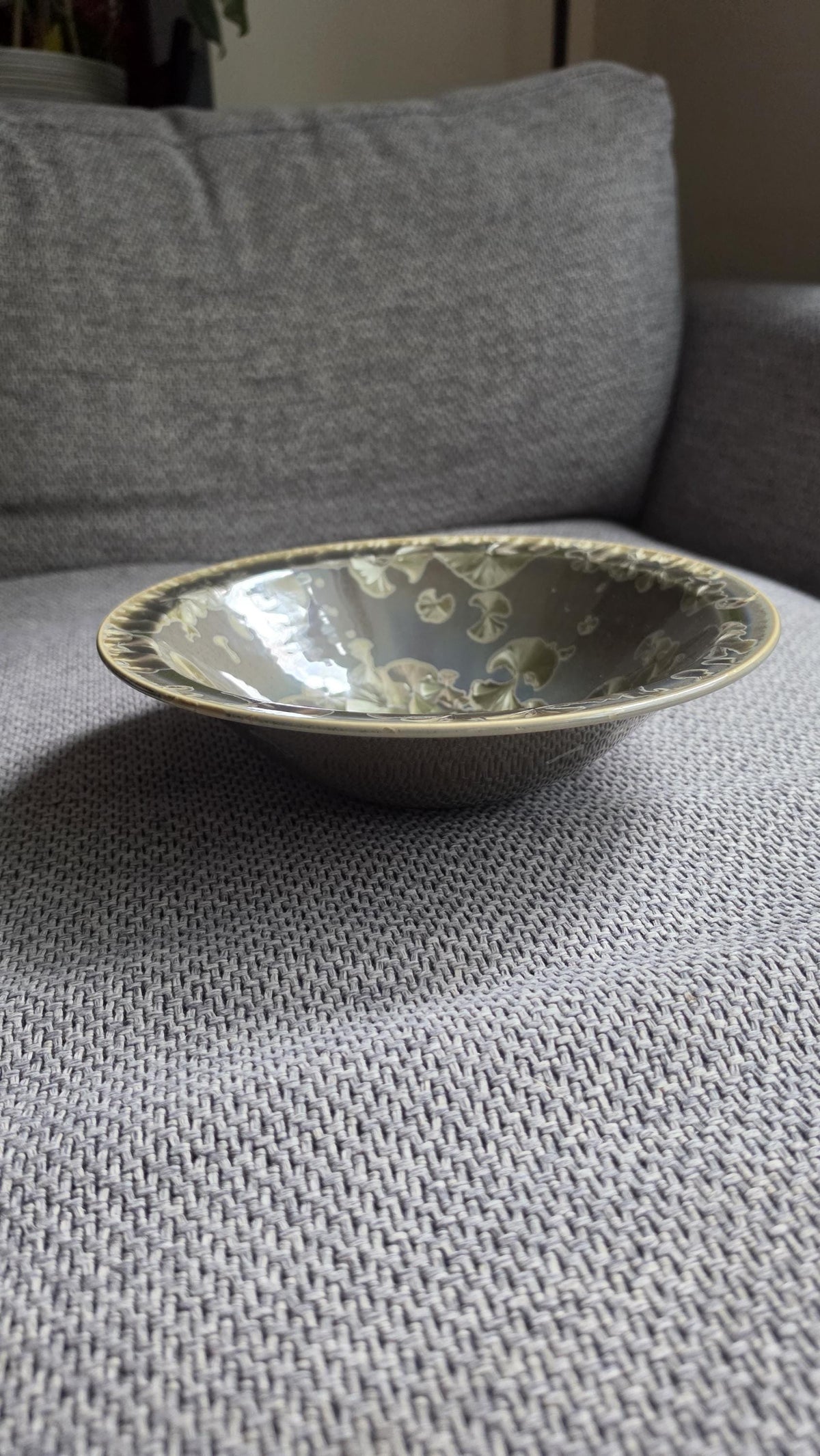 Vintage Crystalline Glaze Studio Pottery Bowl Signed Artist Dish, Mid Century Ceramic Art Bowl Green Drip Glaze Decorative Piece