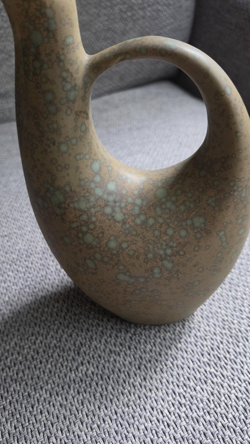 Mid Century Studio Pottery Vase Pitcher, Organic Modern Ceramic Vessel with Handle, Earth Tone Drip Glaze Sculptural Decor