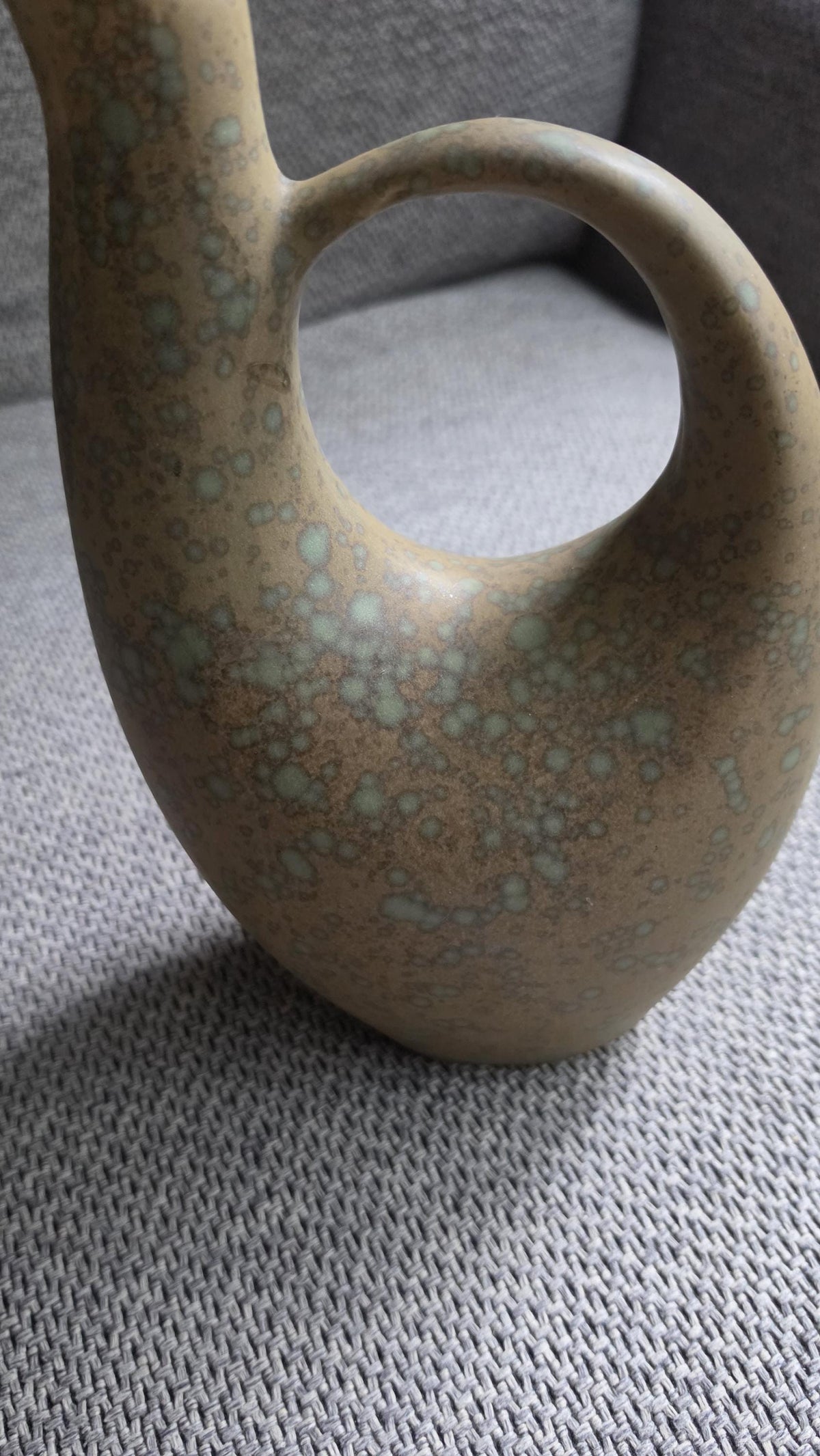 Mid Century Studio Pottery Vase Pitcher, Organic Modern Ceramic Vessel with Handle, Earth Tone Drip Glaze Sculptural Decor