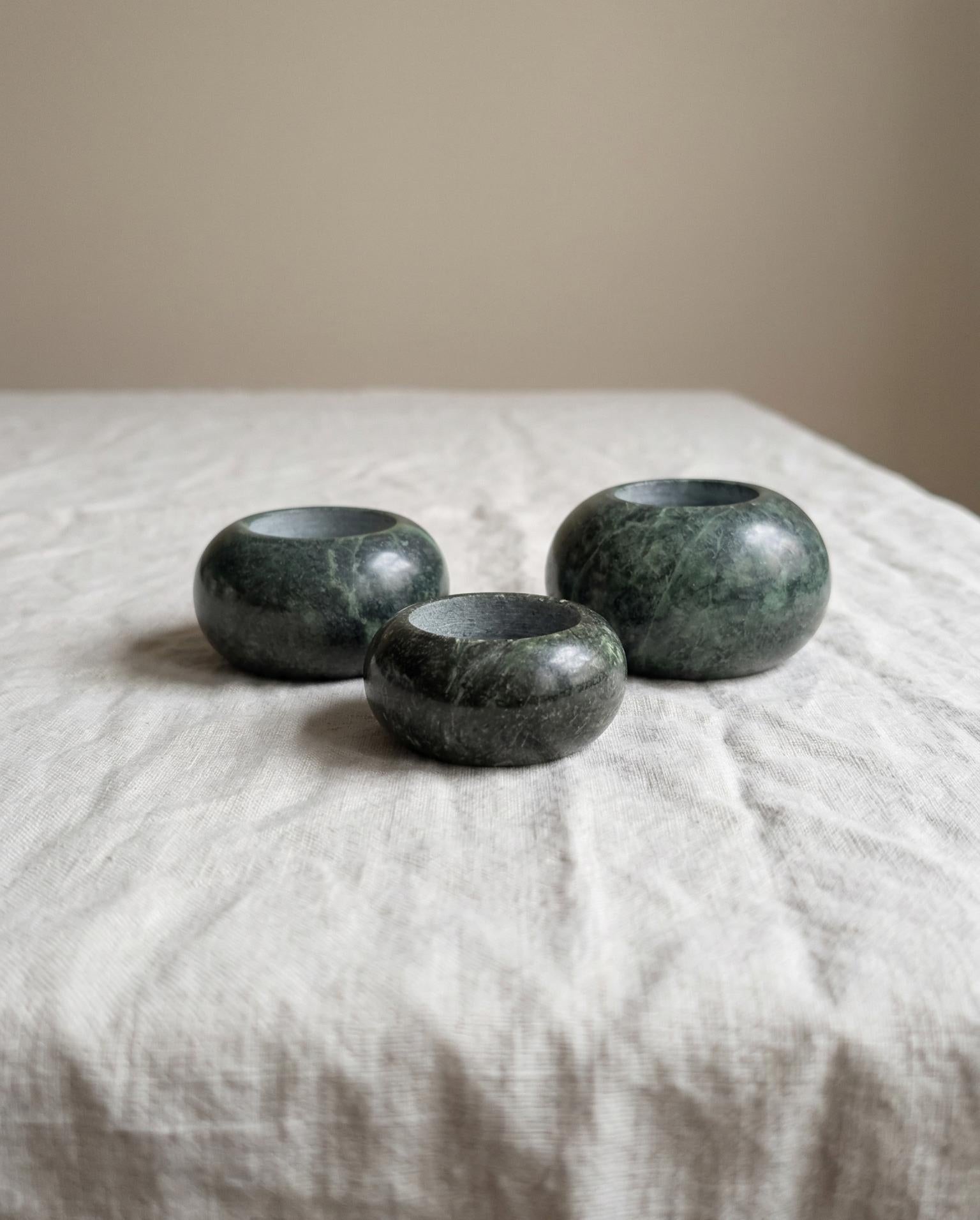 Set of 3 Green Stone Tealight Holders, Marble Candle Holders, Minimalist Natural Stone Decor, Small Candle Set