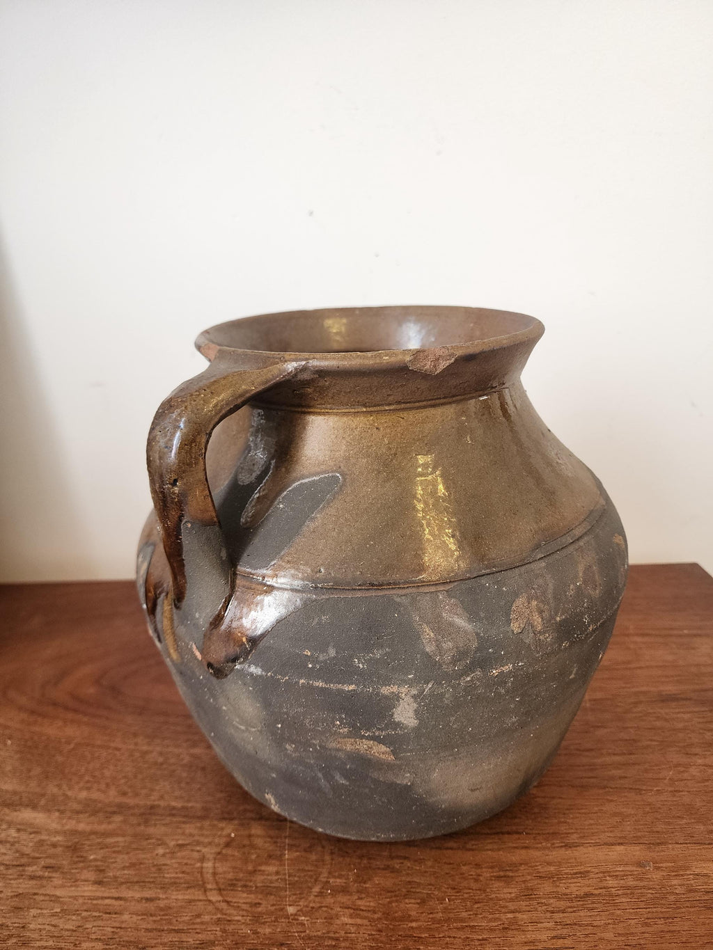 Antique Rustic Terracotta Pot with Handles, European Earthenware Vessel, Wabi Sabi Clay Jar, Primitive Farmhouse Decor, Aged Patina