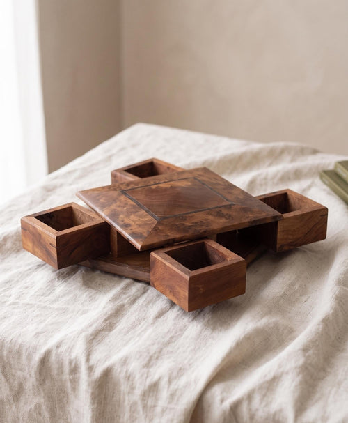 Vintage Burl Wood Jewelry Box with Secret Drawers