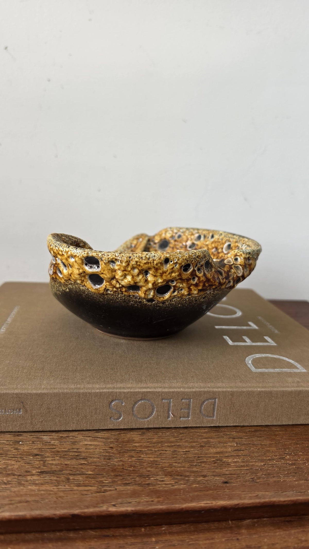 Vintage French Ceramic Bowl, Émaux des Terres Noires, Lava Glaze Studio Pottery, Mid Century Organic Dish, Brutalist Decor