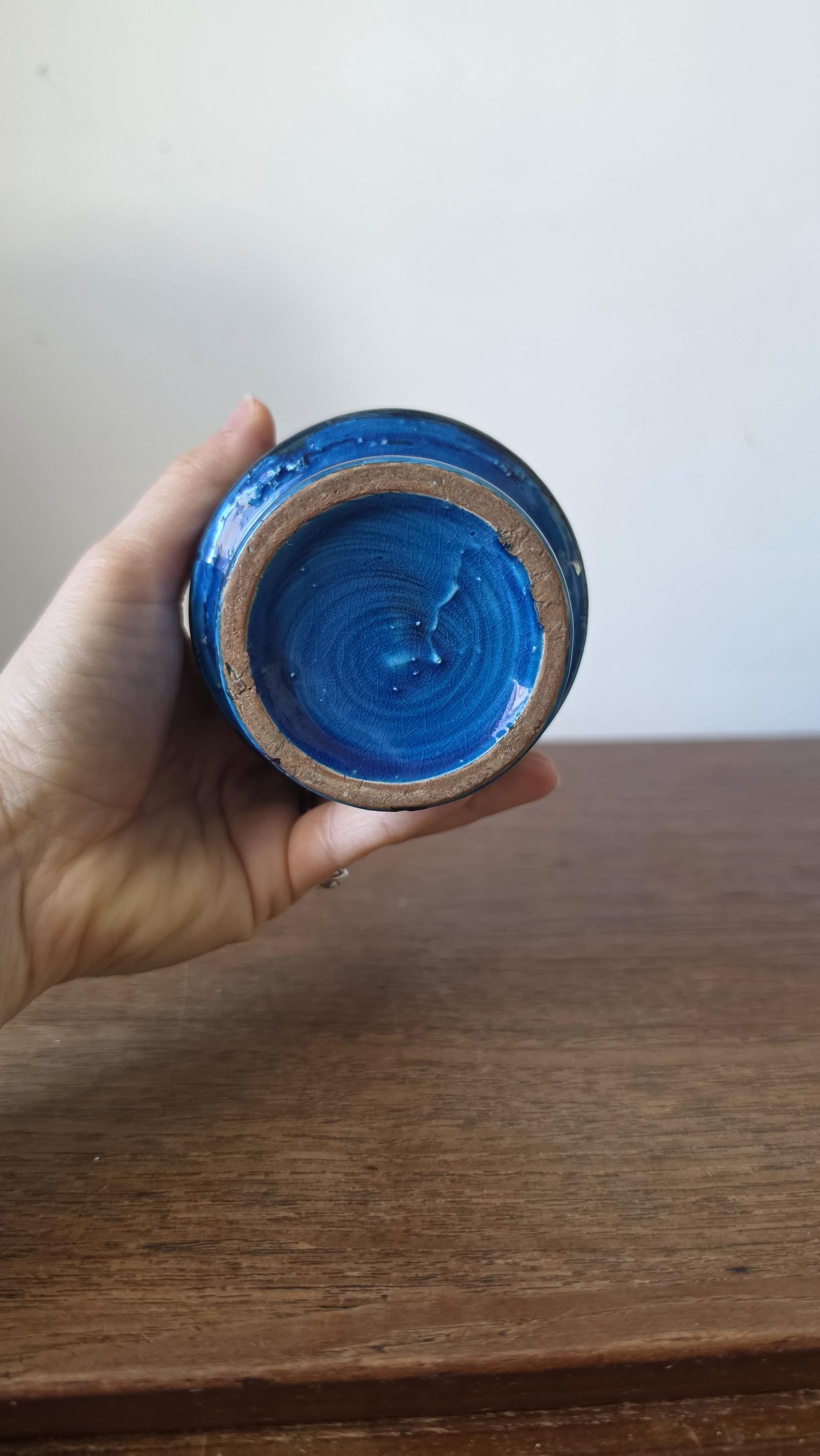 Bitossi Rimini Blu Vase, Italian Mid Century Modern Ceramic, Aldo Londi Style, Blue Geometric Pottery, 1960s Italy