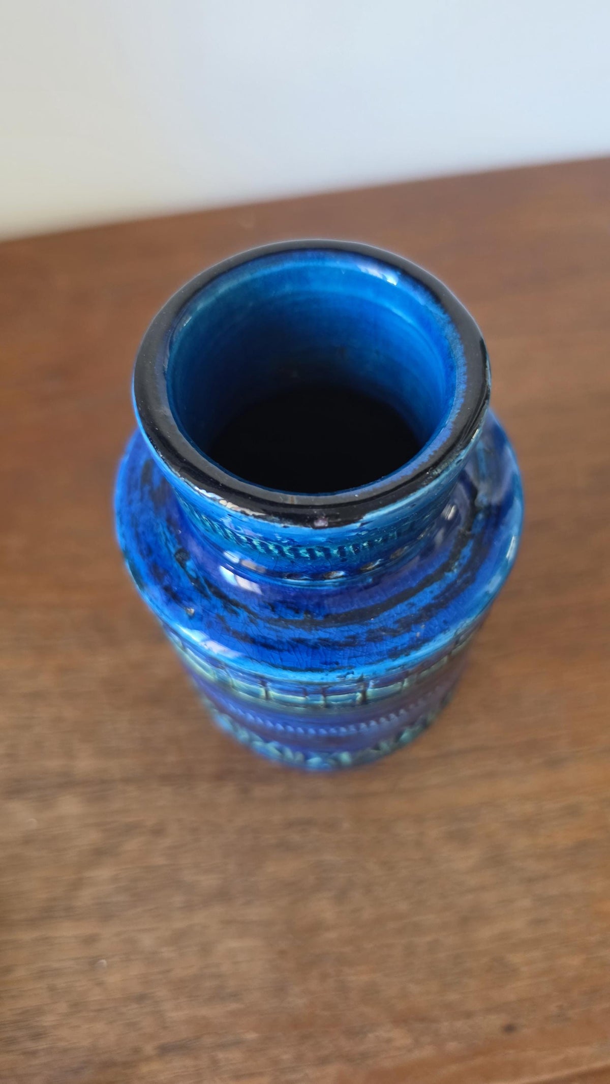 Bitossi Rimini Blu Vase, Italian Mid Century Modern Ceramic, Aldo Londi Style, Blue Geometric Pottery, 1960s Italy
