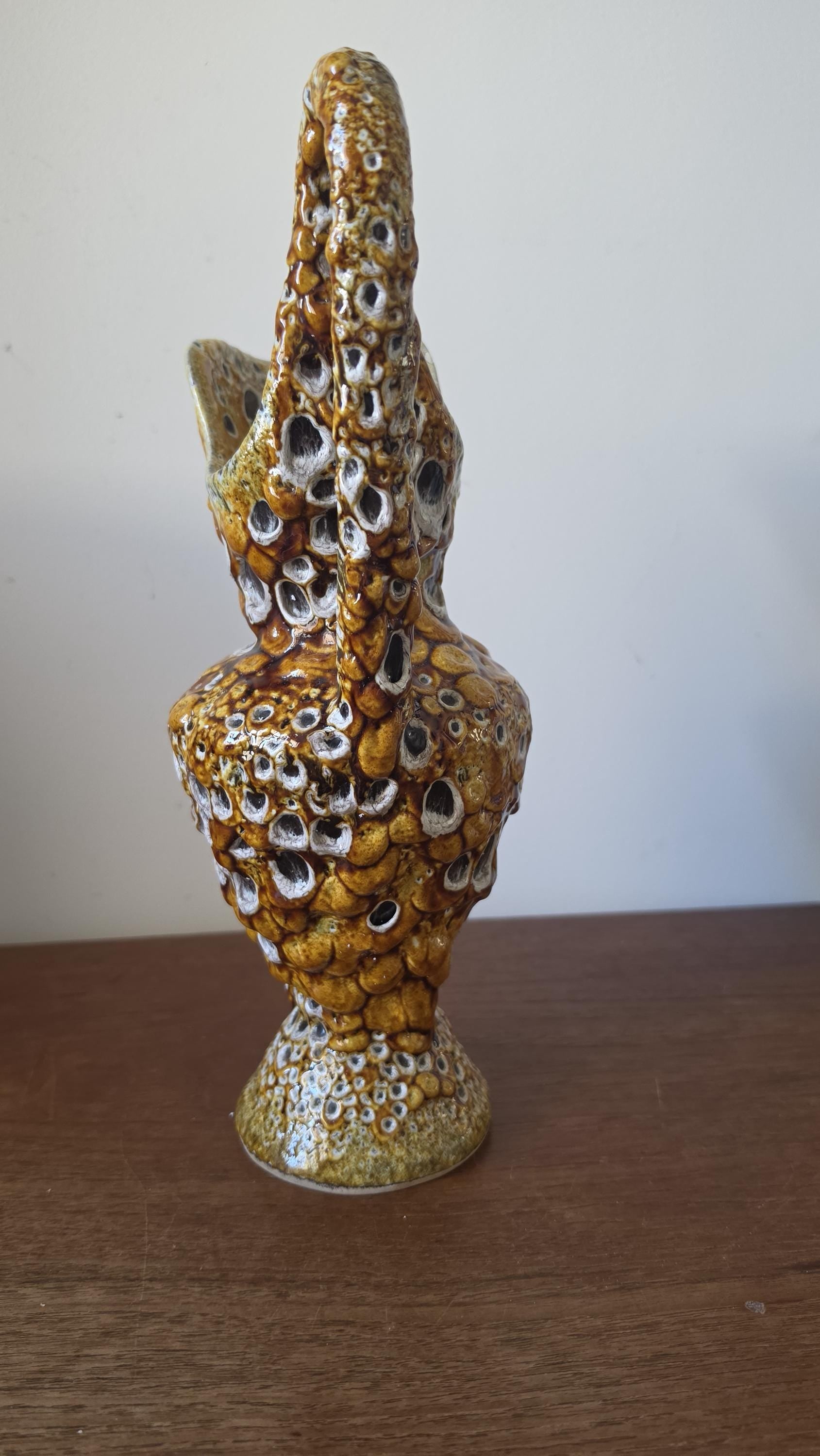 Vintage West German Fat Lava Ewer Vase, Mid Century Modern Ceramic Pitcher, Textured Drip Glaze, 1970s Studio Pottery