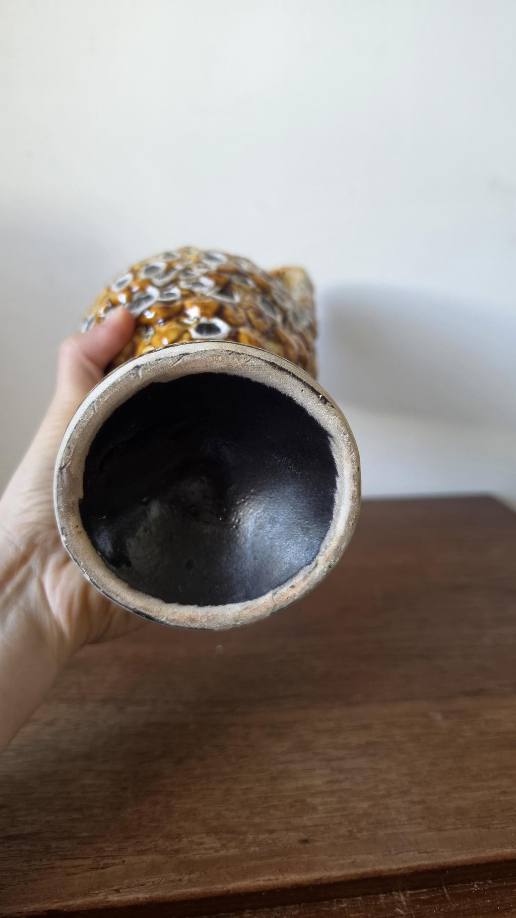 Vintage West German Fat Lava Ewer Vase, Mid Century Modern Ceramic Pitcher, Textured Drip Glaze, 1970s Studio Pottery