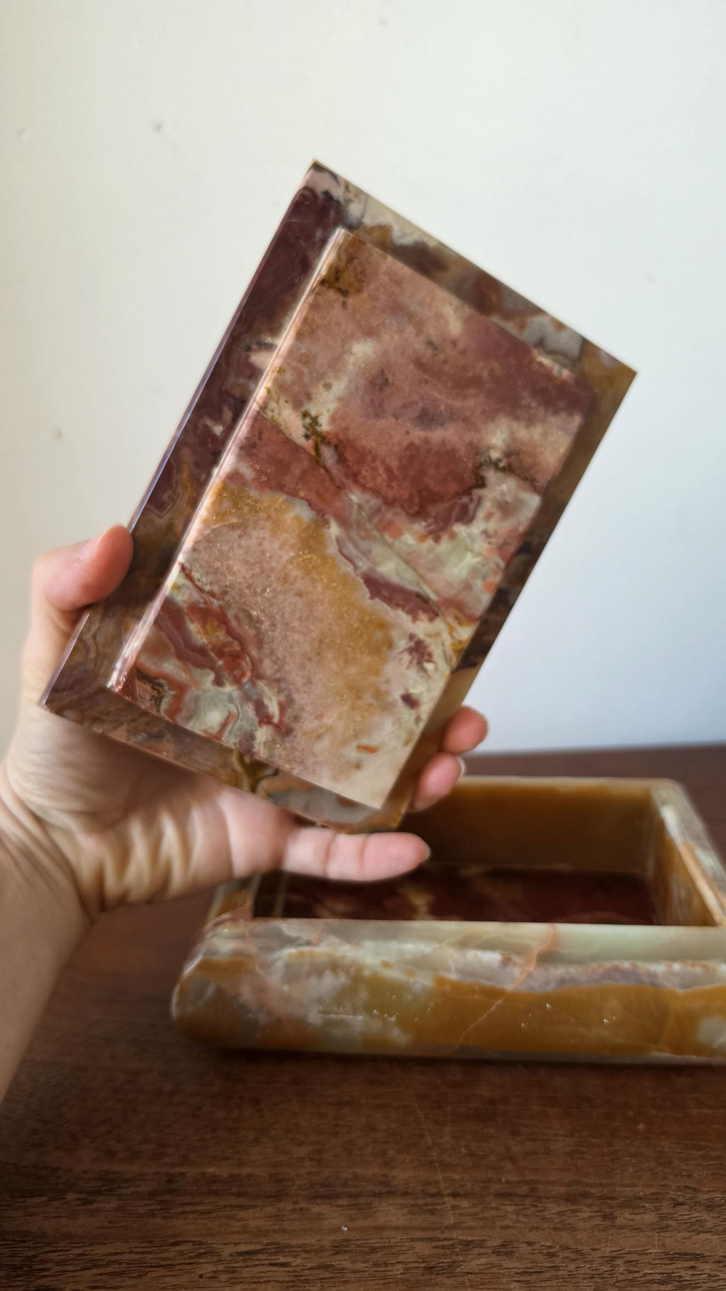 Vintage Onyx Stone Box, Banded Marble Jewelry Box, Heavy Calcite Trinket Box, Natural Stone Storage, Decorative Keepsake Box