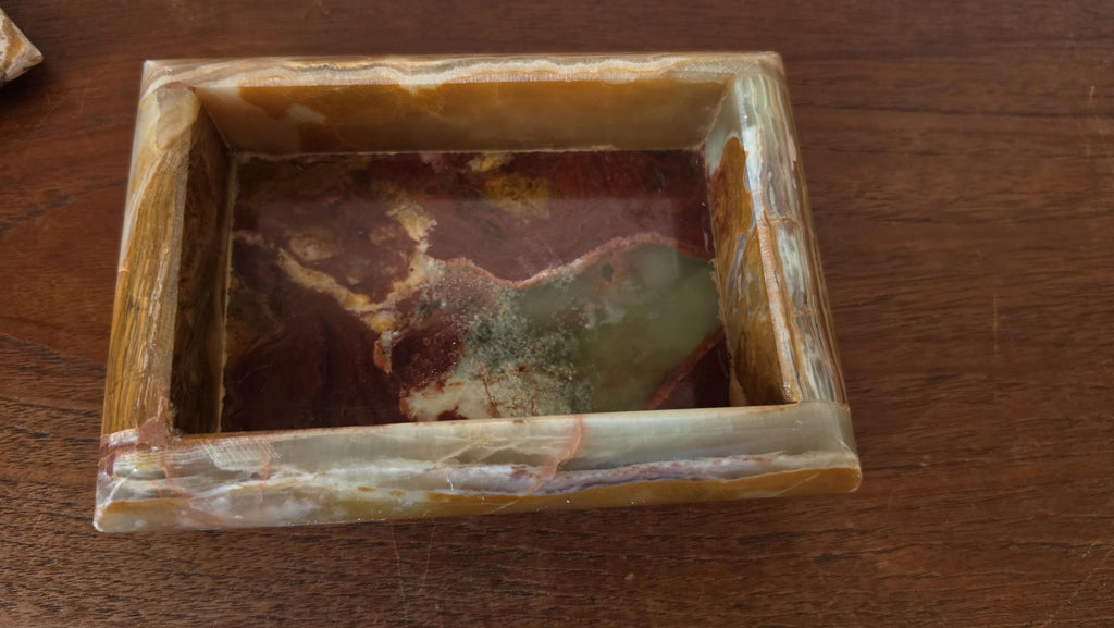 Vintage Onyx Stone Box, Banded Marble Jewelry Box, Heavy Calcite Trinket Box, Natural Stone Storage, Decorative Keepsake Box