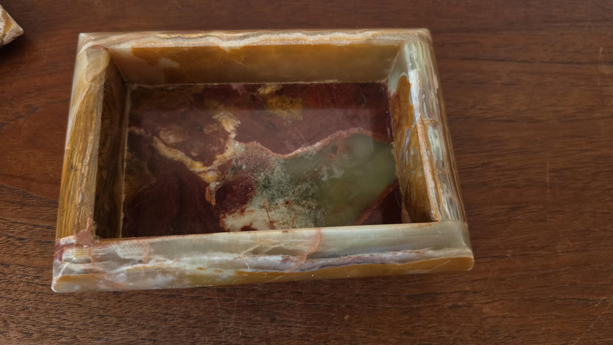 Vintage Onyx Stone Box, Banded Marble Jewelry Box, Heavy Calcite Trinket Box, Natural Stone Storage, Decorative Keepsake Box