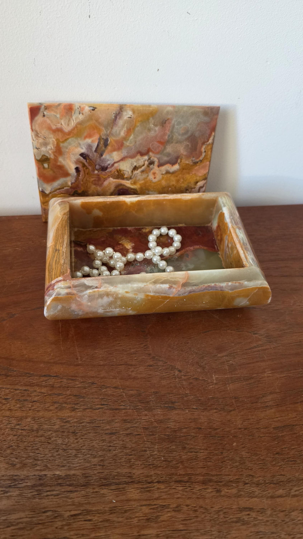 Vintage Onyx Stone Box, Banded Marble Jewelry Box, Heavy Calcite Trinket Box, Natural Stone Storage, Decorative Keepsake Box