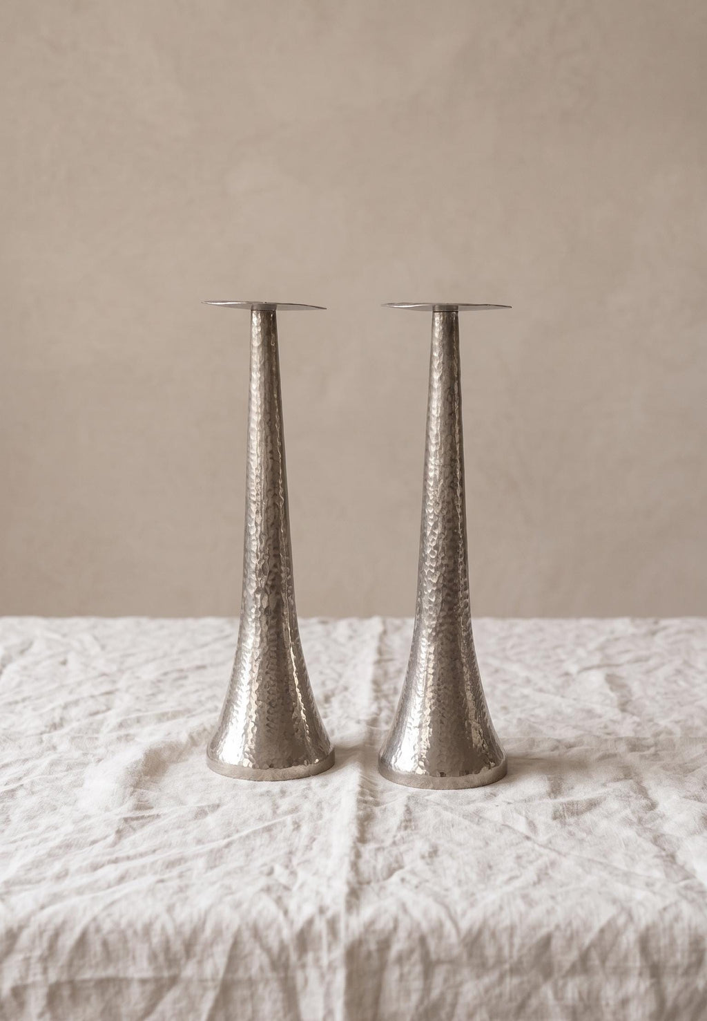 Tall Hammered Metal Candle Holders Pair