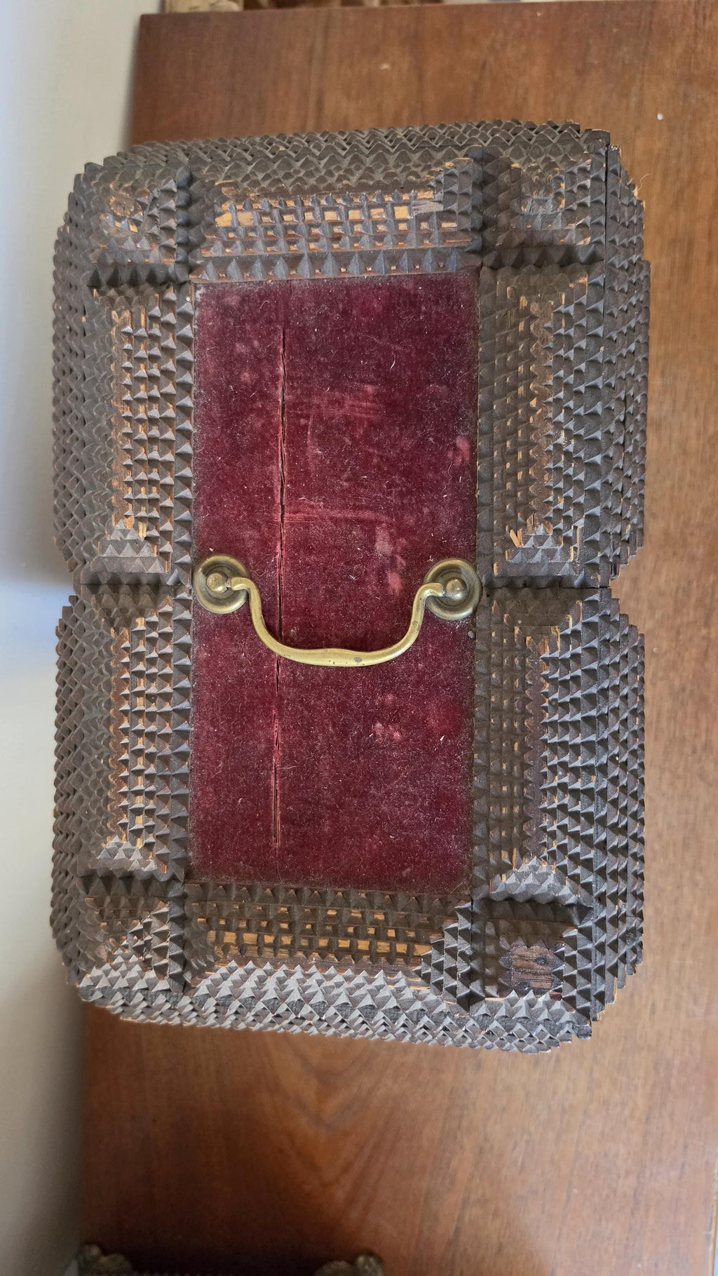Antique Tramp Art Wooden Box, Hand Carved Folk Art Chest, Chip Carved Jewelry Box, Rustic Primitive Storage, Collectible Decor
