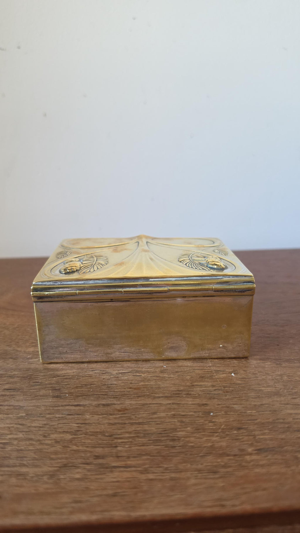 Art Nouveau Brass Jewelry Box, Floral Relief Trinket Box, Vintage Metal Keepsake Box, Lined Storage Chest, Hallmarked Base