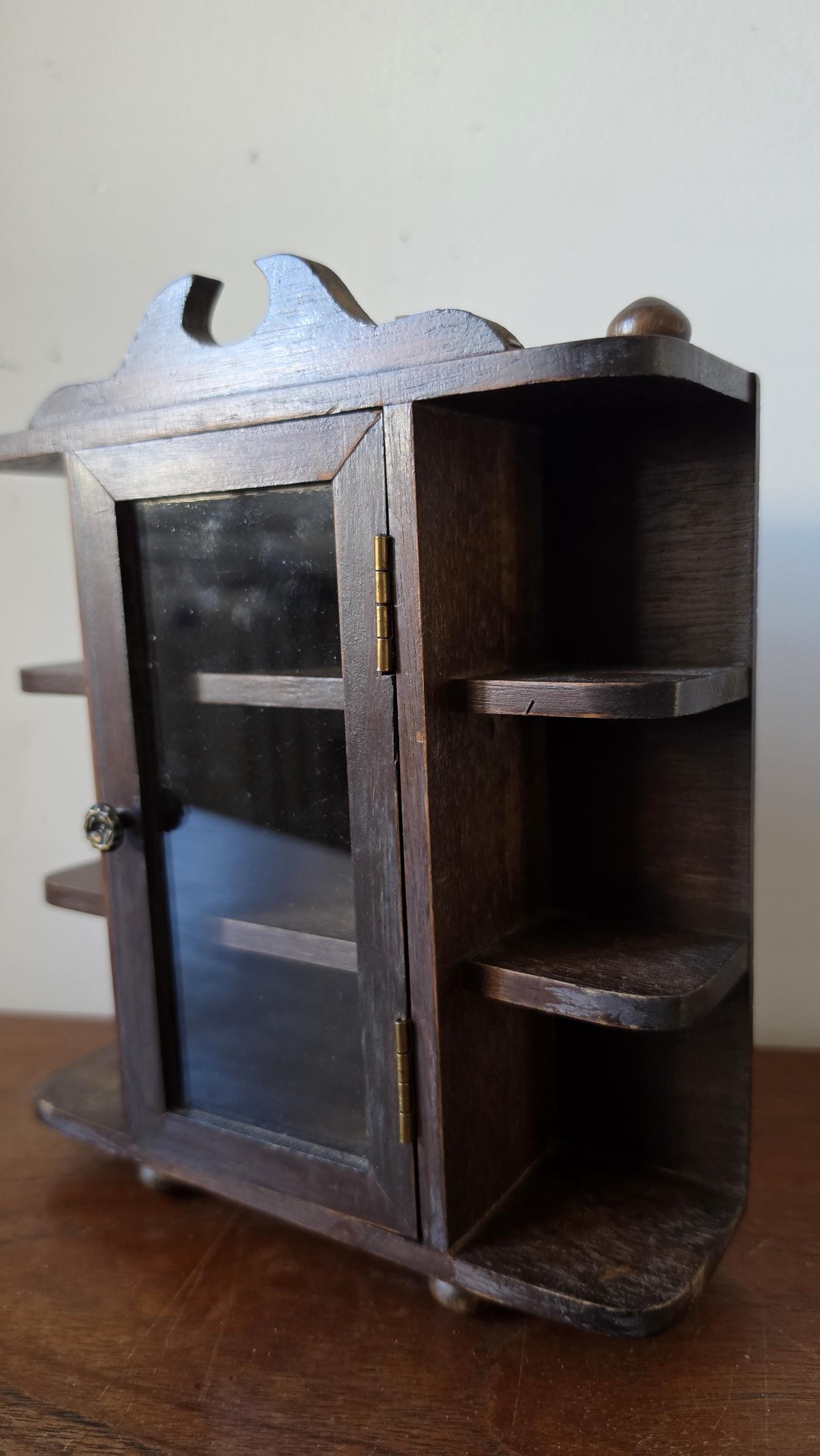 Vintage Wooden Wall Cabinet Shelf, Mini Glass Door Curio Cabinet, Rustic Storage Shelf, Small Display Cabinet, Farmhouse Wall Organizer