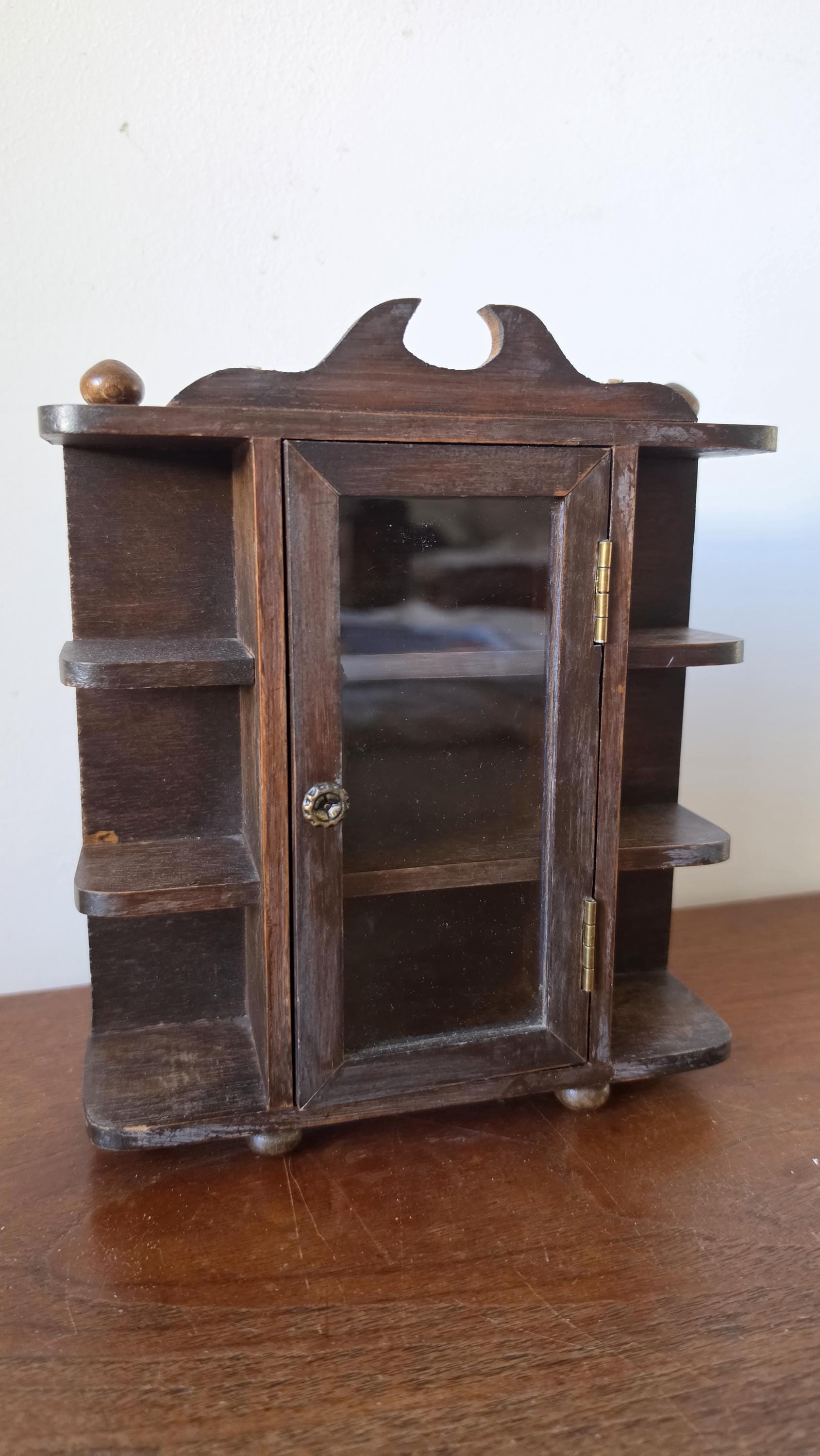 Vintage Wooden Wall Cabinet Shelf, Mini Glass Door Curio Cabinet, Rustic Storage Shelf, Small Display Cabinet, Farmhouse Wall Organizer