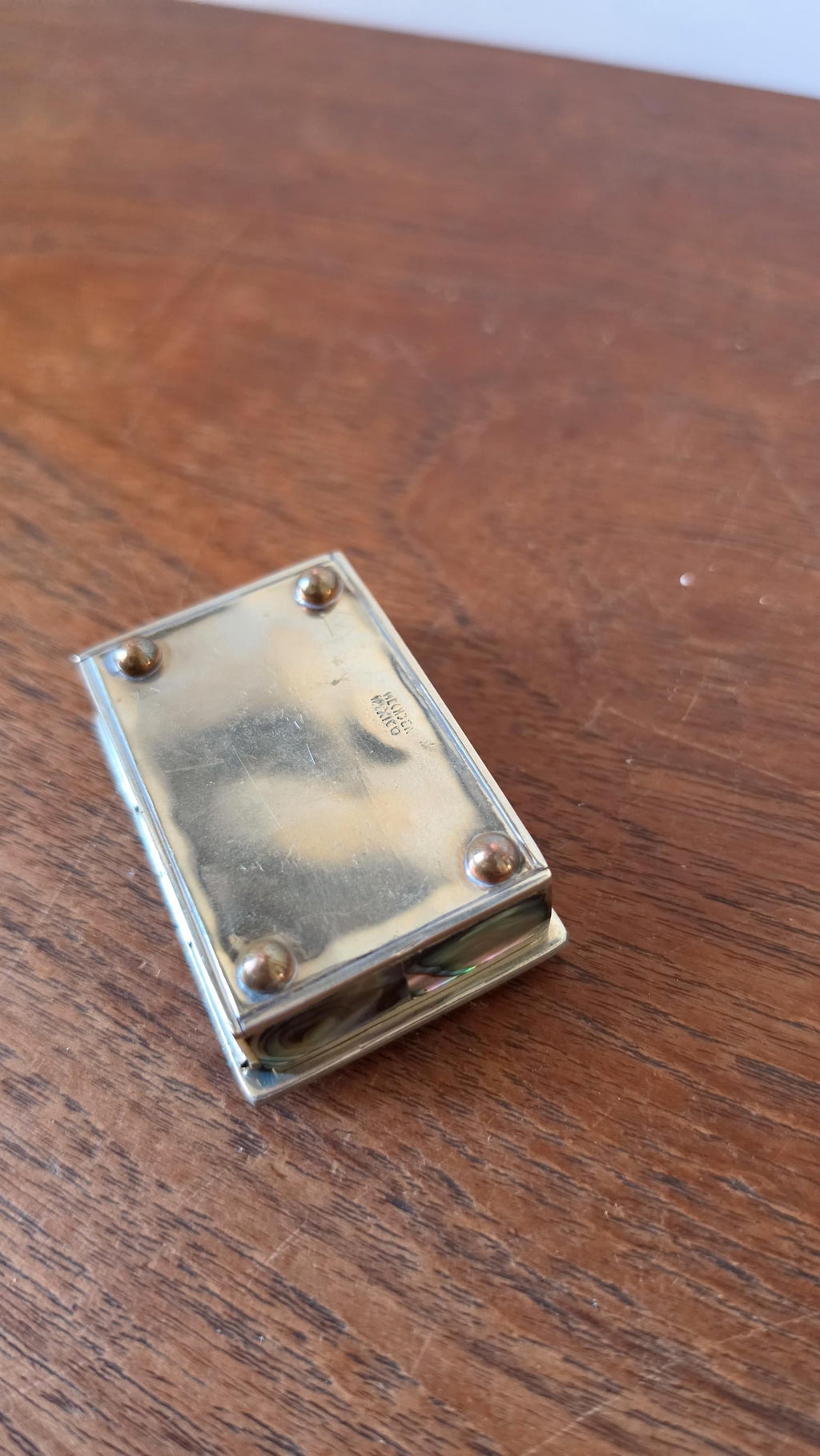 Vintage Abalone Shell Trinket Box, Mexican Mother of Pearl Jewelry Box, Small Brass Inlay Box, Iridescent Shell Keepsake Box