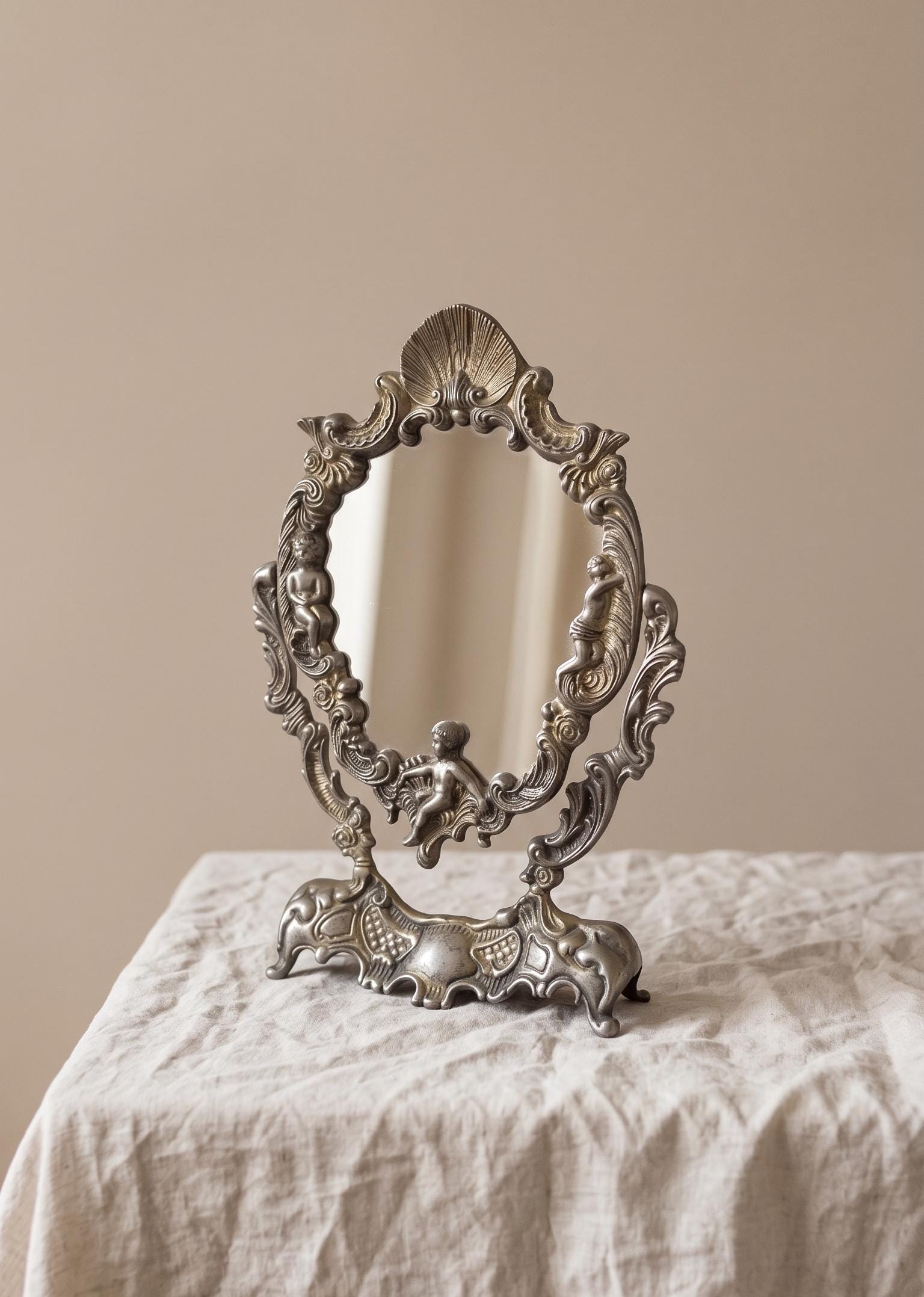 Vintage Ornate Cherub Vanity Mirror