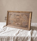 Vintage Hand Carved Wooden Tray with glass inlay
