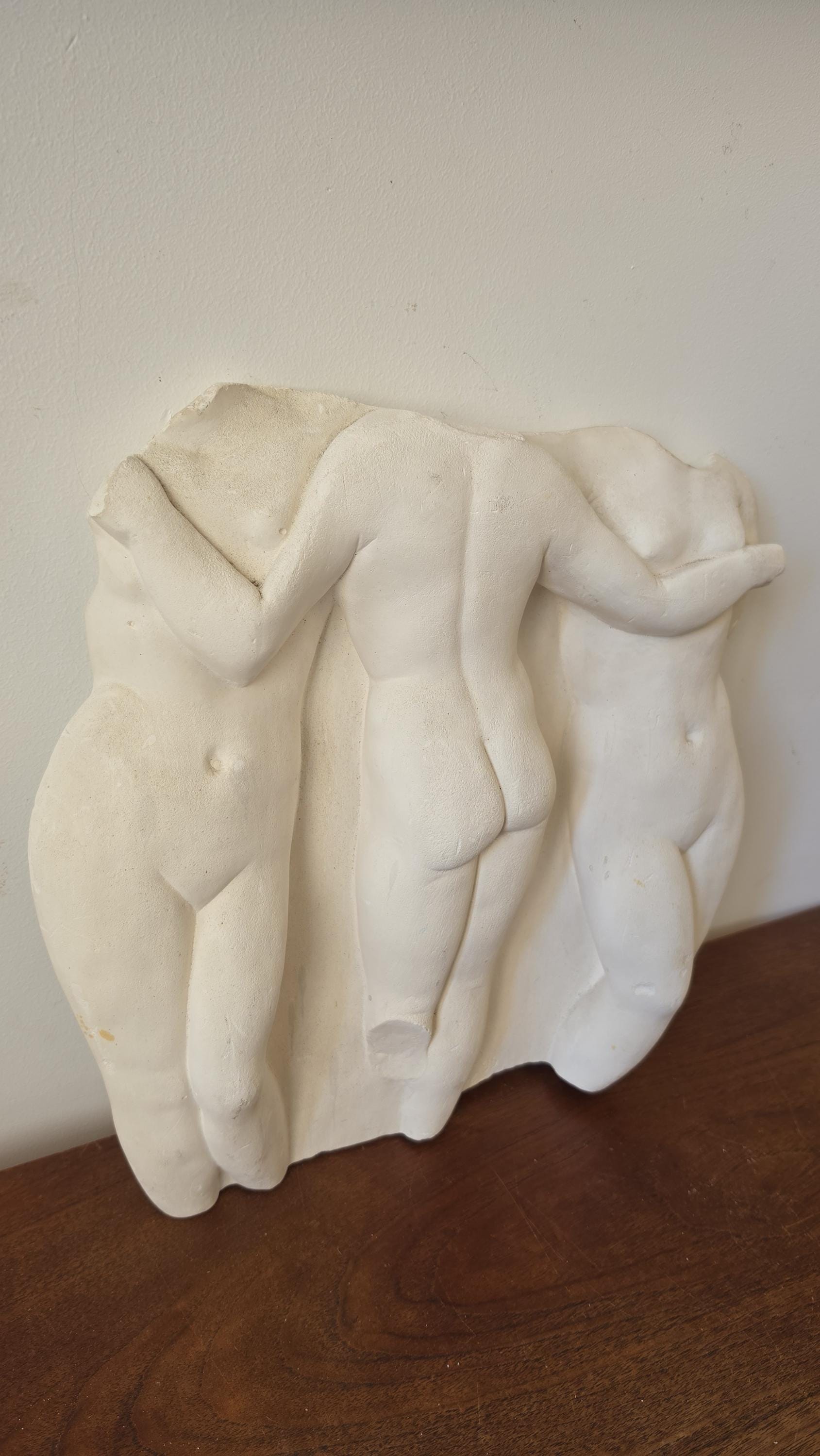 Vintage Plaster Nude Relief Sculpture, Three Graces Wall Art, Figurative Female Body Wall Hanging, Mid Century Modern Art Decor