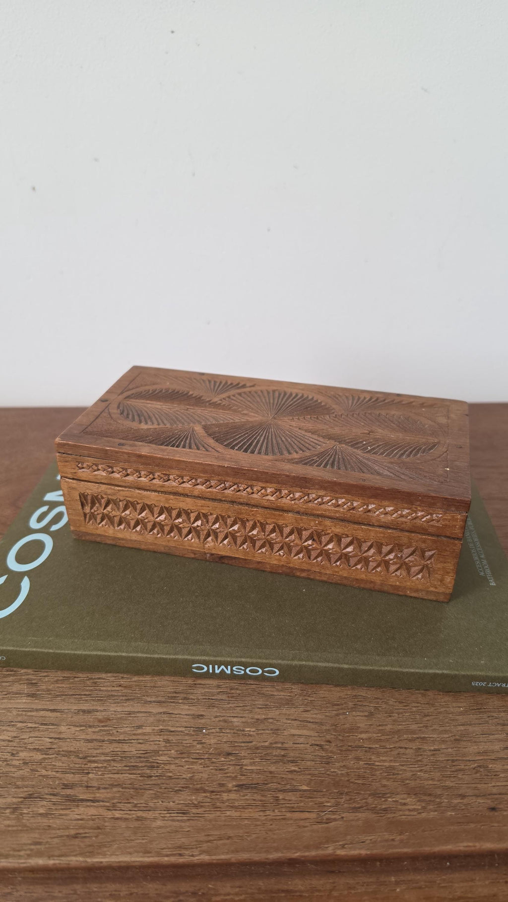 Antique Hand Carved Wooden Box with Compartments, Vintage Tea Box Organizer, Folk Art Wood Storage, Rustic Jewelry Trinket Box