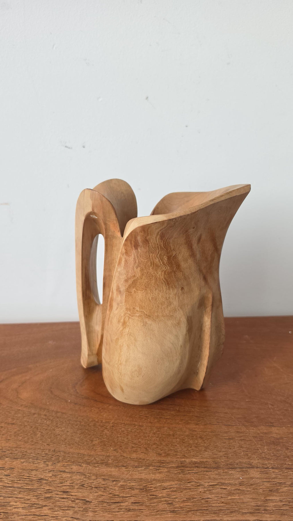 Vintage Hand Carved Wooden Pitcher Vase, Organic Modern Wood Vessel, Wabi Sabi Decor, Sculptural Wood Jug, Rustic Minimalist Home Decor