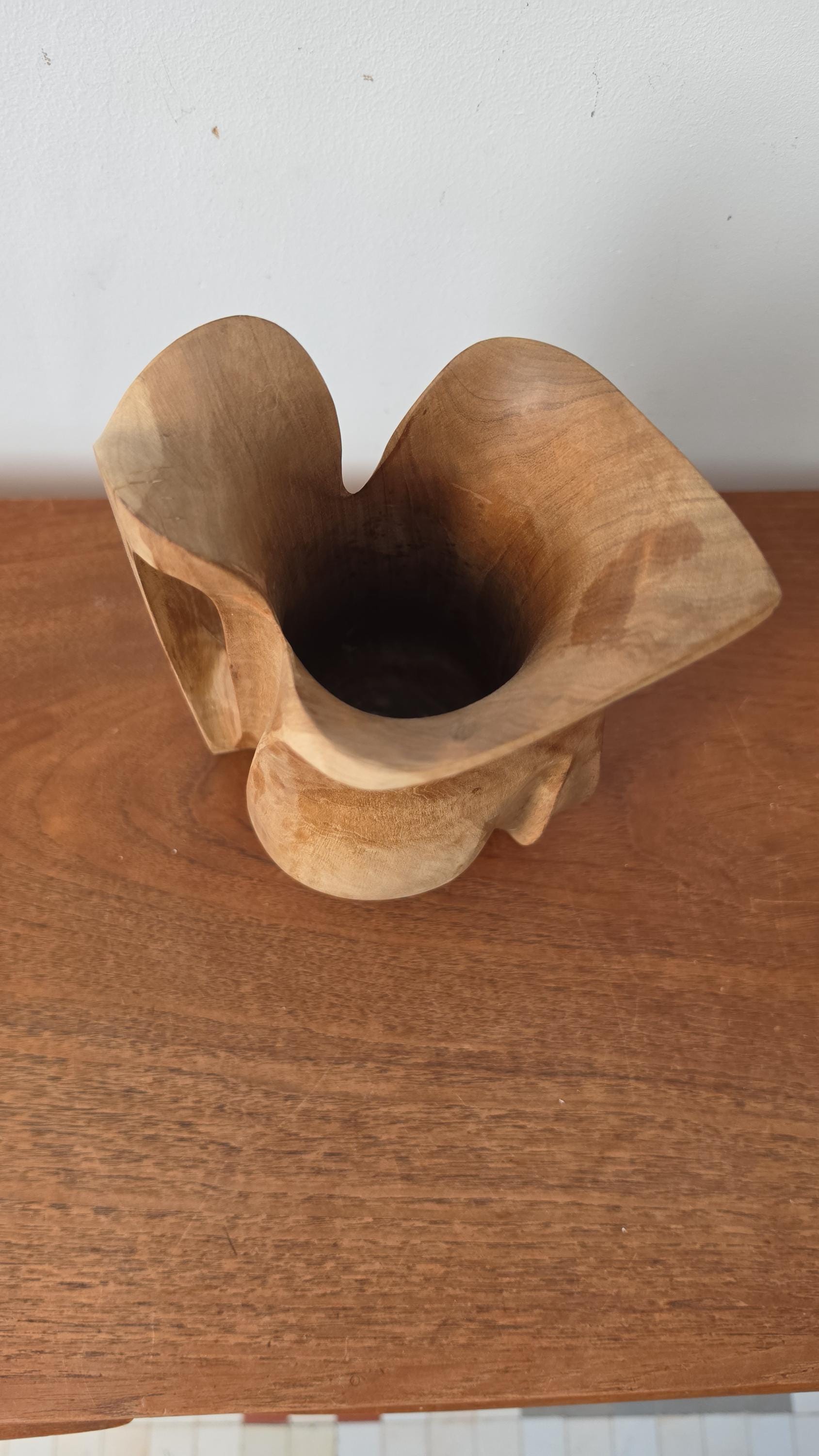 Vintage Hand Carved Wooden Pitcher Vase, Organic Modern Wood Vessel, Wabi Sabi Decor, Sculptural Wood Jug, Rustic Minimalist Home Decor