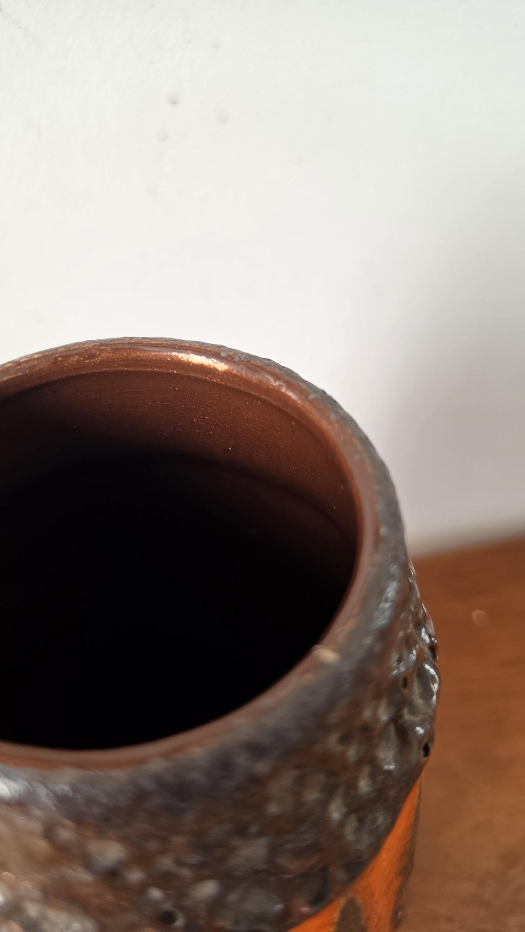 Vintage West German Pottery Vase, Lava Glaze Ceramic, Fat Lava Vase Orange Black, Mid Century Modern Decor, Scheurich Style Vase