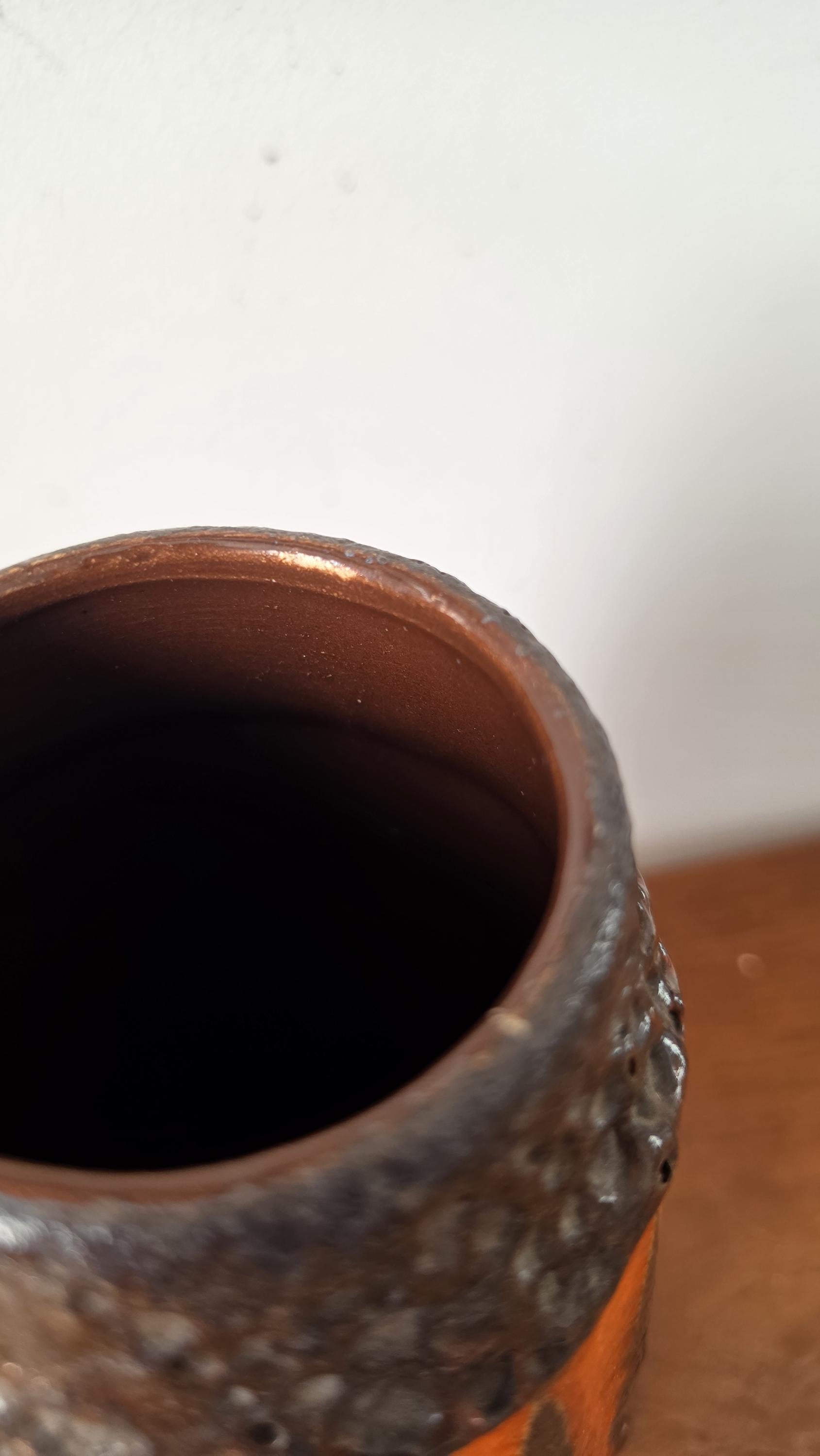 Vintage West German Pottery Vase, Lava Glaze Ceramic, Fat Lava Vase Orange Black, Mid Century Modern Decor, Scheurich Style Vase