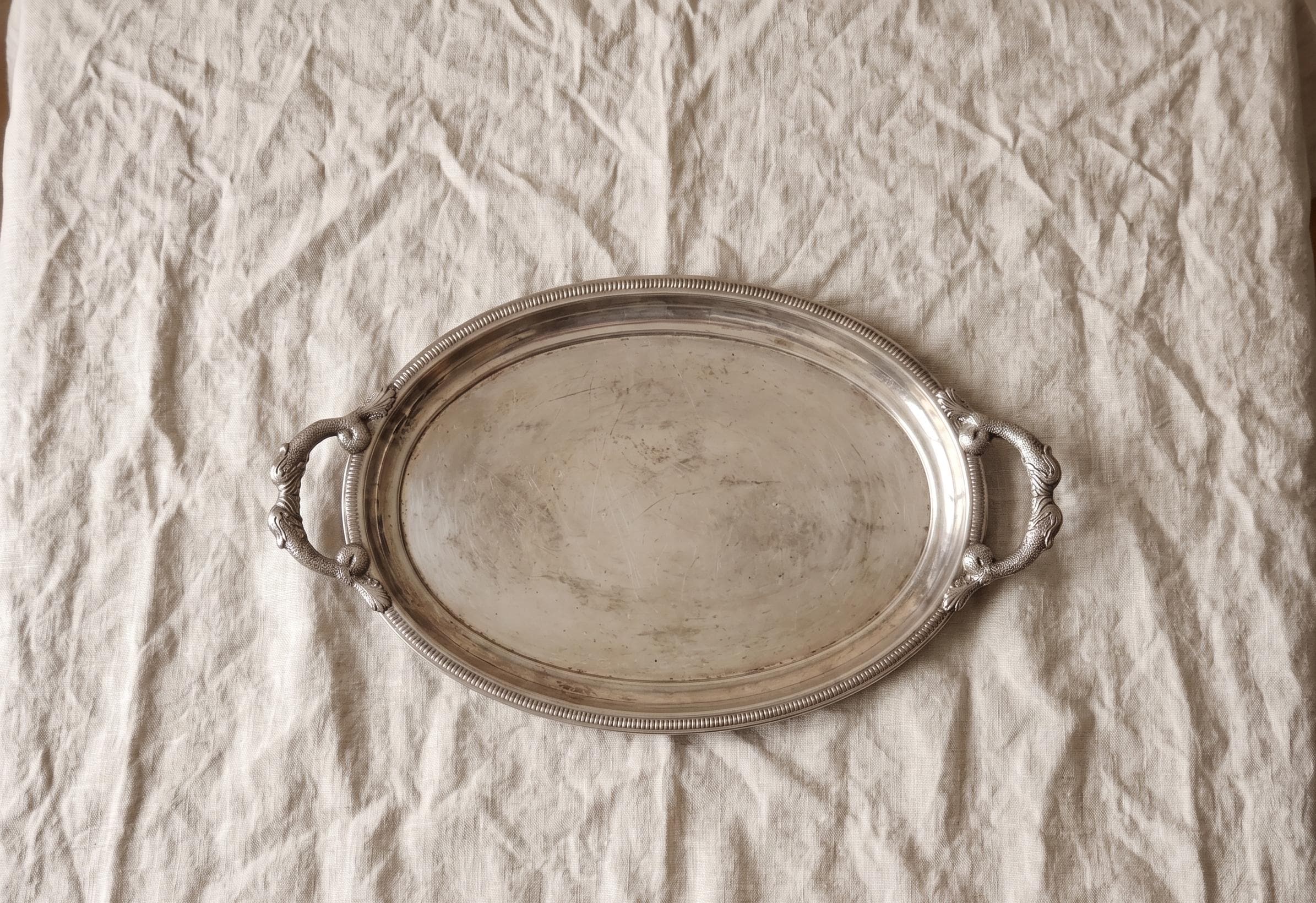 Vintage Jean Couzon Silverplate Serving Tray Fish Handles
