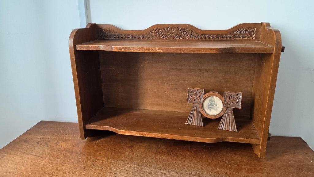Vintage Wooden Wall Shelf, English Cottage Hanging Shelf, Rustic Farmhouse Plate Rack, Carved Wood Kitchen Shelf, Country Bathroom Storage