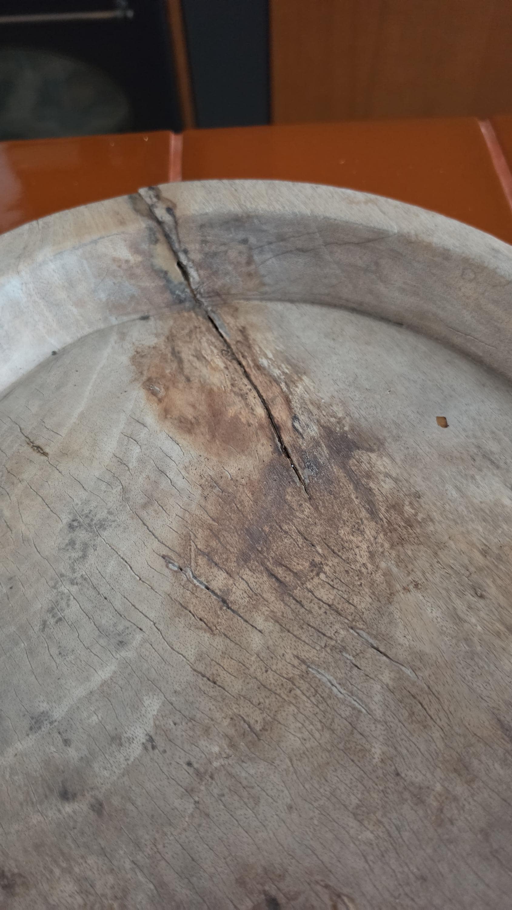 Vintage Hand Carved Wooden Dough Bowl, Primitive Farmhouse Bread Bowl, Rustic European Kitchen Decor, Wabi Sabi Wood Tray