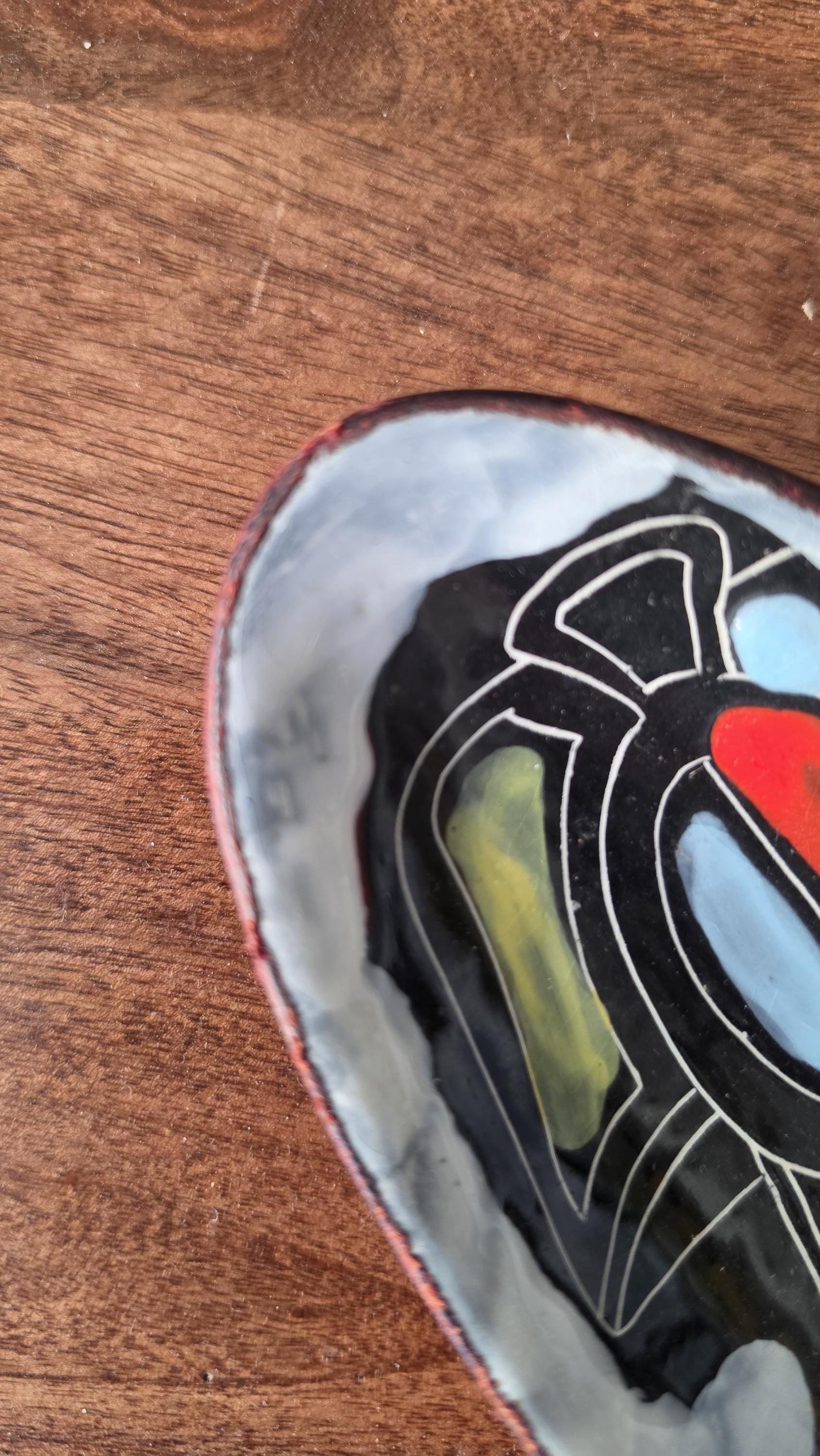 Vintage Fantoni Style Italian Ceramic Dish, Mid Century Modern Catchall Bowl, Atomic Space Age Pottery Tray, Abstract Italian Decor