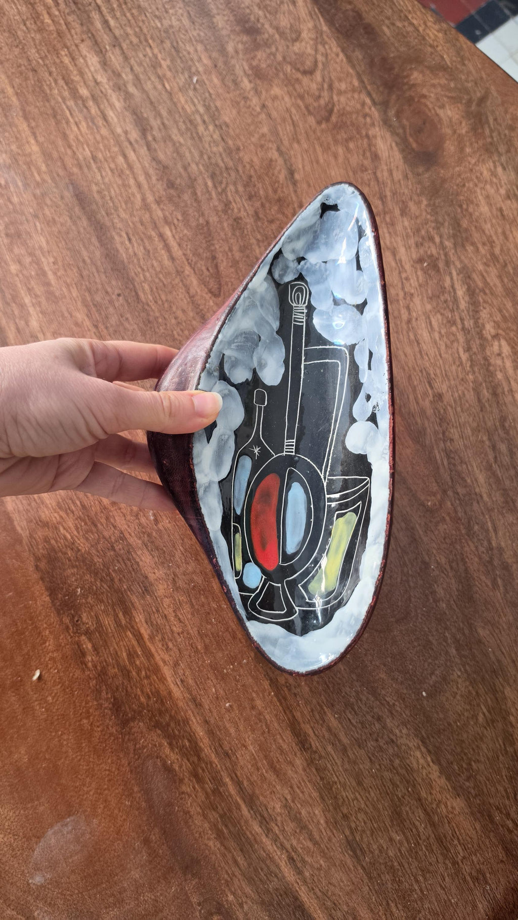 Vintage Fantoni Style Italian Ceramic Dish, Mid Century Modern Catchall Bowl, Atomic Space Age Pottery Tray, Abstract Italian Decor