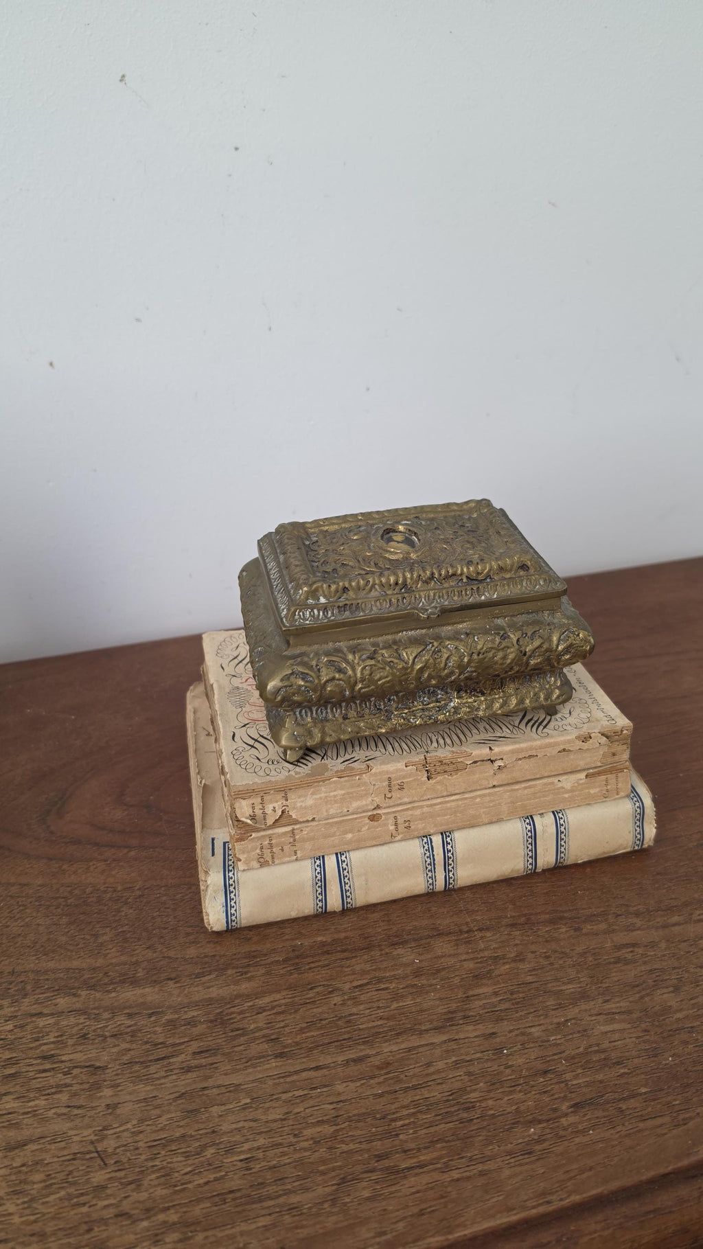 Vintage Ornate Bronze Jewelry Box, Victorian Style Trinket Casket, Red Velvet Lined Keepsake Box, Hollywood Regency Vanity Decor