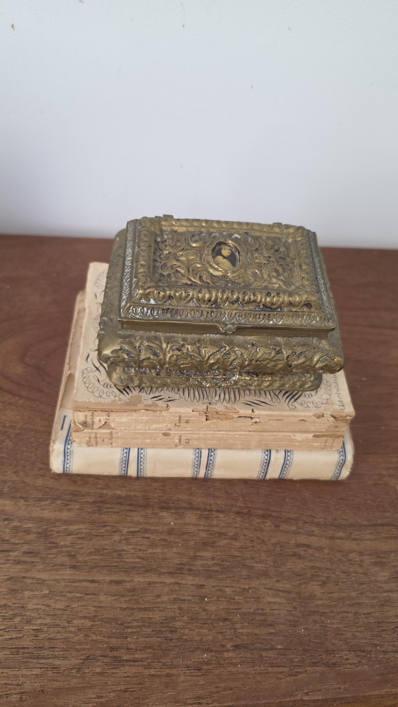 Vintage Ornate Bronze Jewelry Box, Victorian Style Trinket Casket, Red Velvet Lined Keepsake Box, Hollywood Regency Vanity Decor
