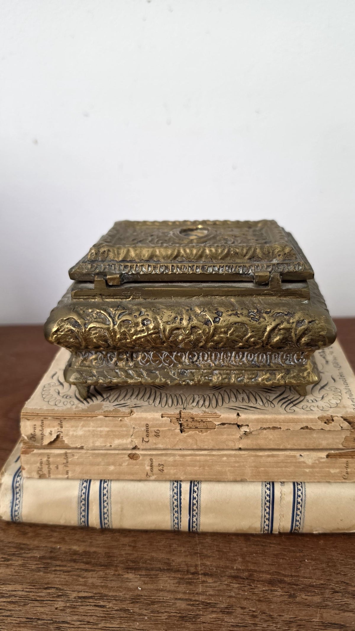 Vintage Ornate Bronze Jewelry Box, Victorian Style Trinket Casket, Red Velvet Lined Keepsake Box, Hollywood Regency Vanity Decor